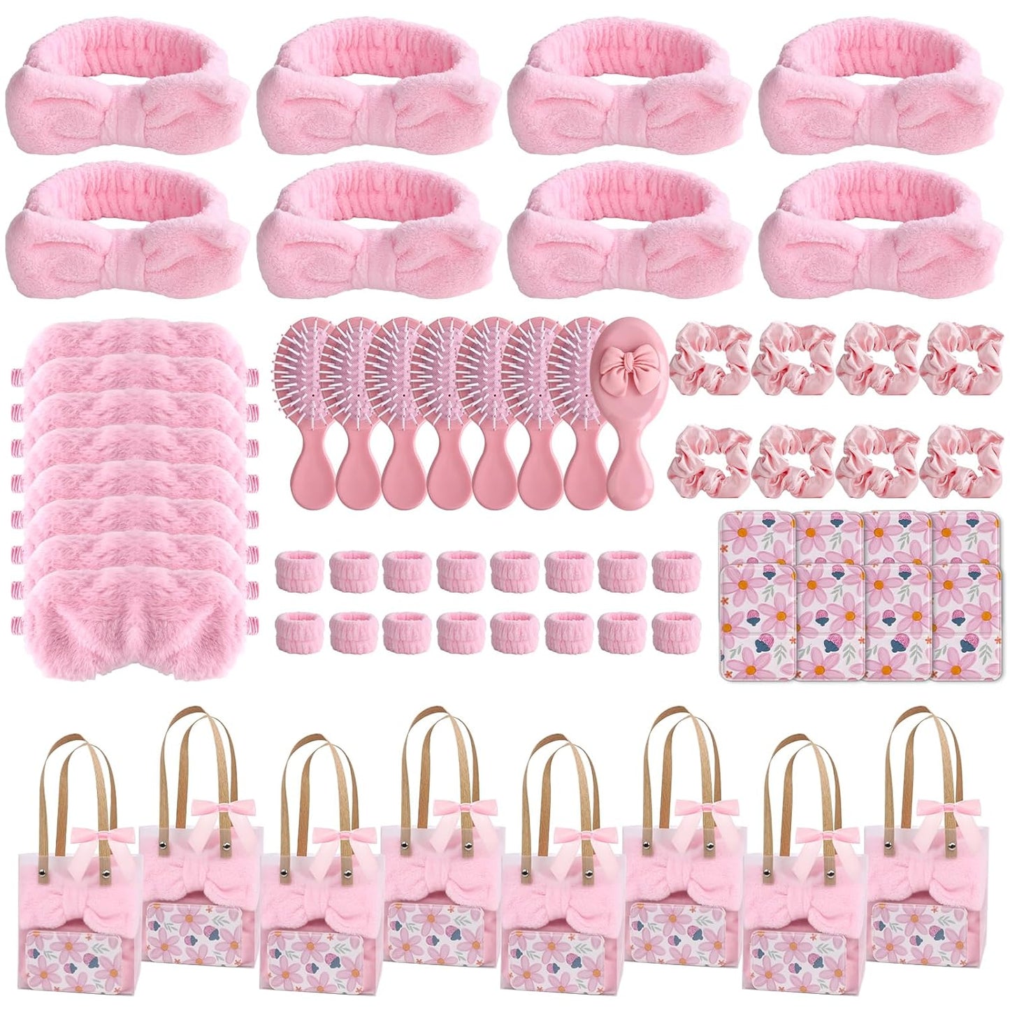 Spa Party Favors Set - 65 Pcs Bridesmaid Proposal Gifts | Skincare Headband, Eye Mask, Hair Comb & More - Purple