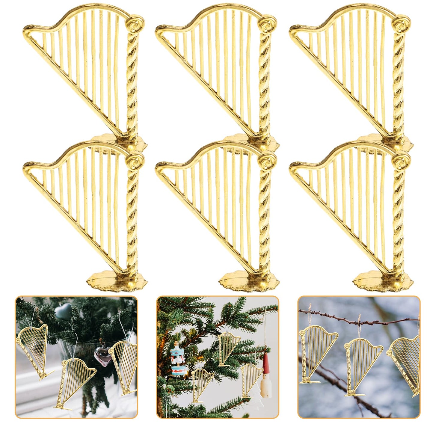 10pcs Miniature Harp Instrument Model Xmas Tree Musical Instrument Harp Model Pendant for Christmas Music Party Home Decor