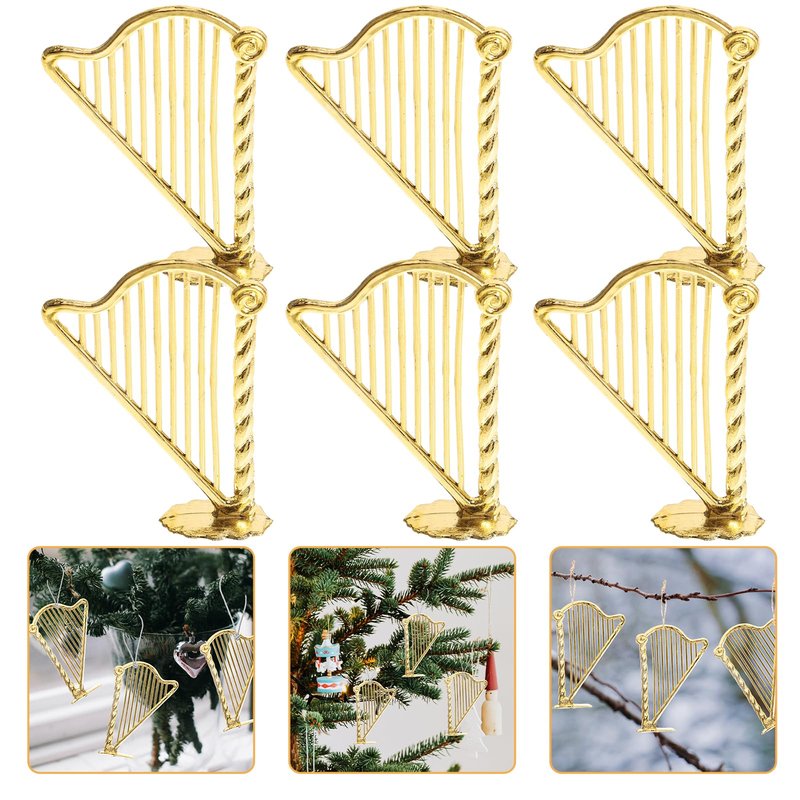 10pcs Miniature Harp Instrument Model Xmas Tree Musical Instrument Harp Model Pendant for Christmas Music Party Home Decor
