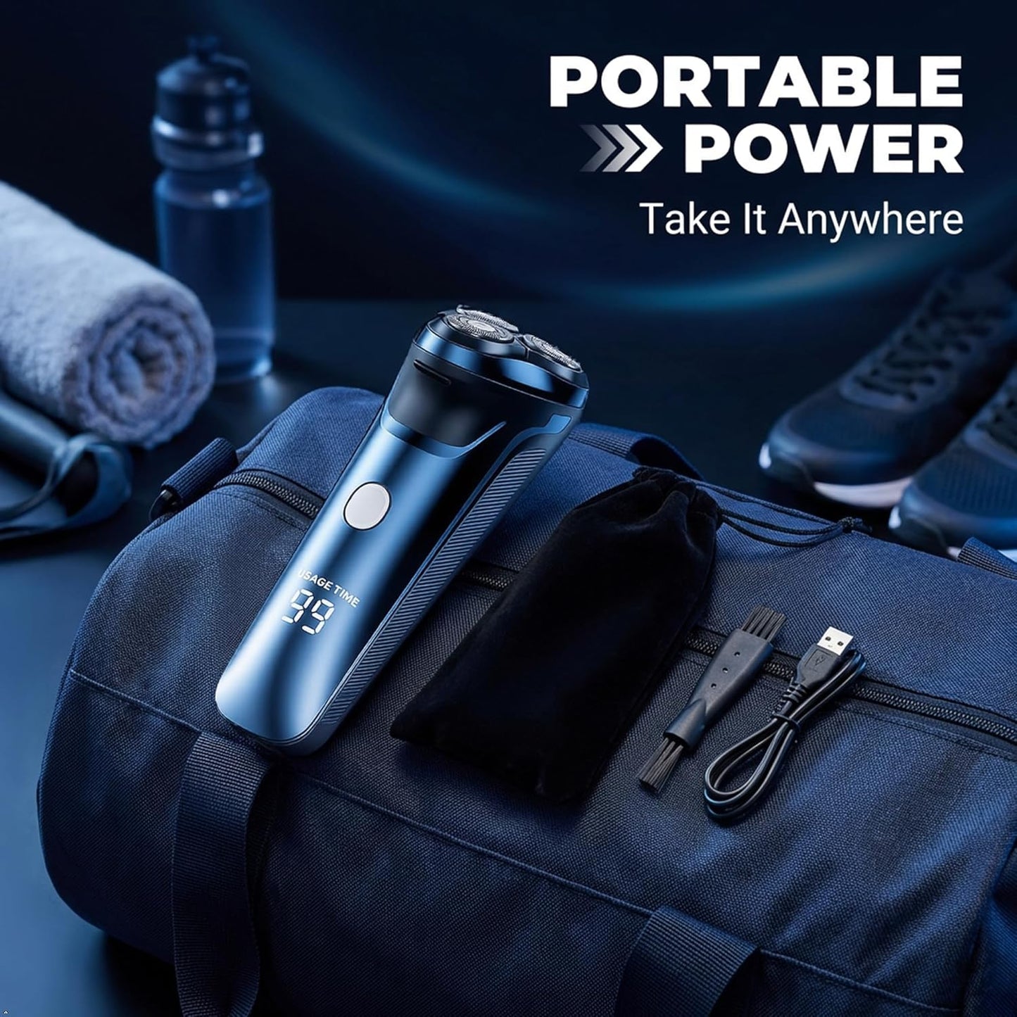 Electric Rotary Shaver for Men - 2-in-1 USB Rechargeable Razor with 4D Floating Heads & Pop-Up Trimmer | Waterproof, LCD Display, 90 Min Runtime