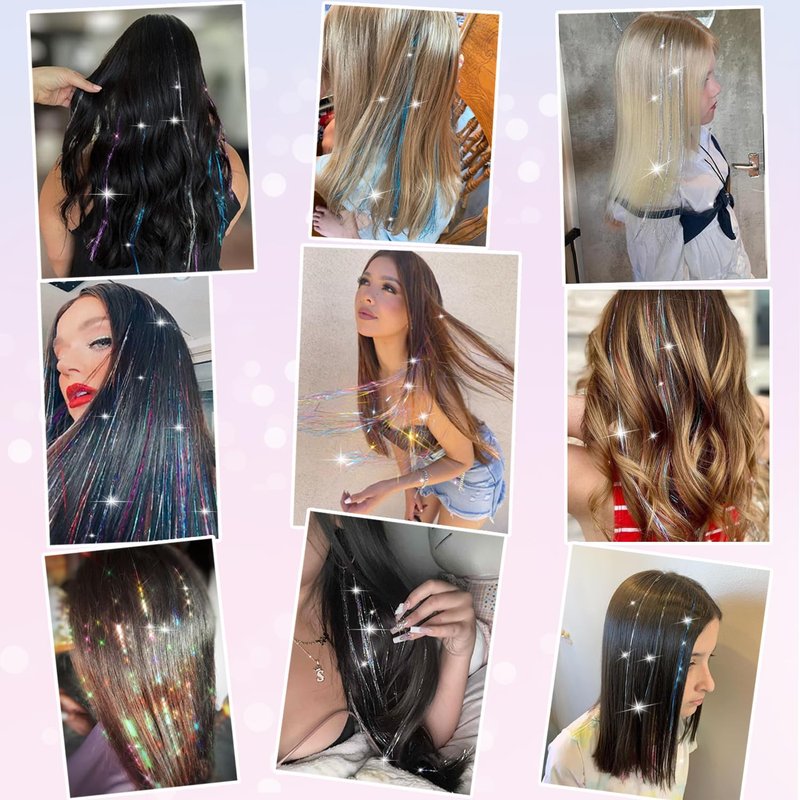 Hair Tinsel Extensions - 18 Pcs 20.5 Inch Glitter Clips | Shiny Rainbow Fairy Hair Accessories for Kids & Women