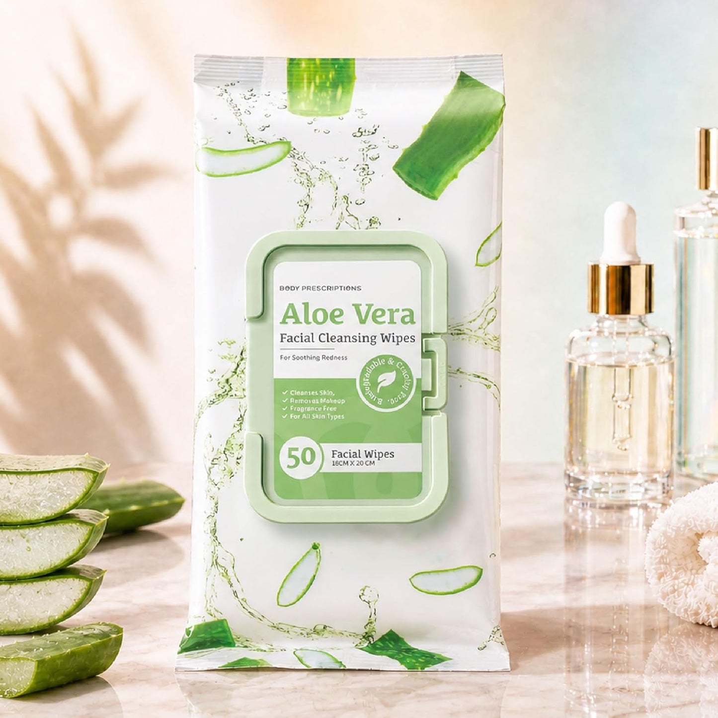Makeup Cleansing Wipes - Gentle Aloe Vera Face Wipes, 50 Count (Pack of 2)