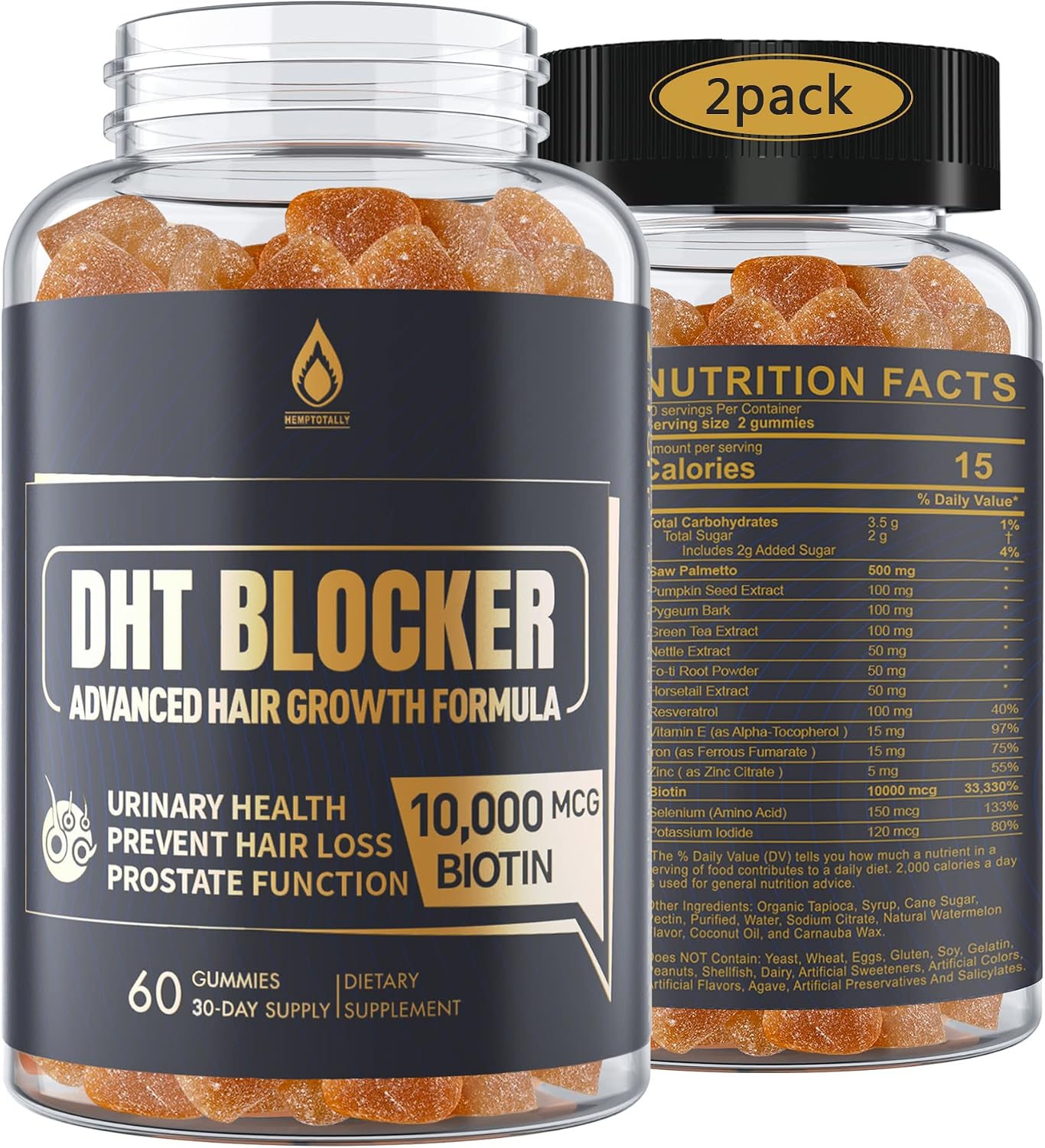 DHT Blocker Gummies - Hair Growth Supplement with Saw Palmetto & Biotin 10000 mcg | Prevent Hair Loss & Balance DHT