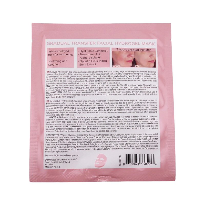 Waxness Kaz Gradual Transfer Facial Hydrogel Mask Hydrating Face Mask with Hyaluronic Acid & Niacinamide 1.05 oz (30 g) – Professional Skin Care