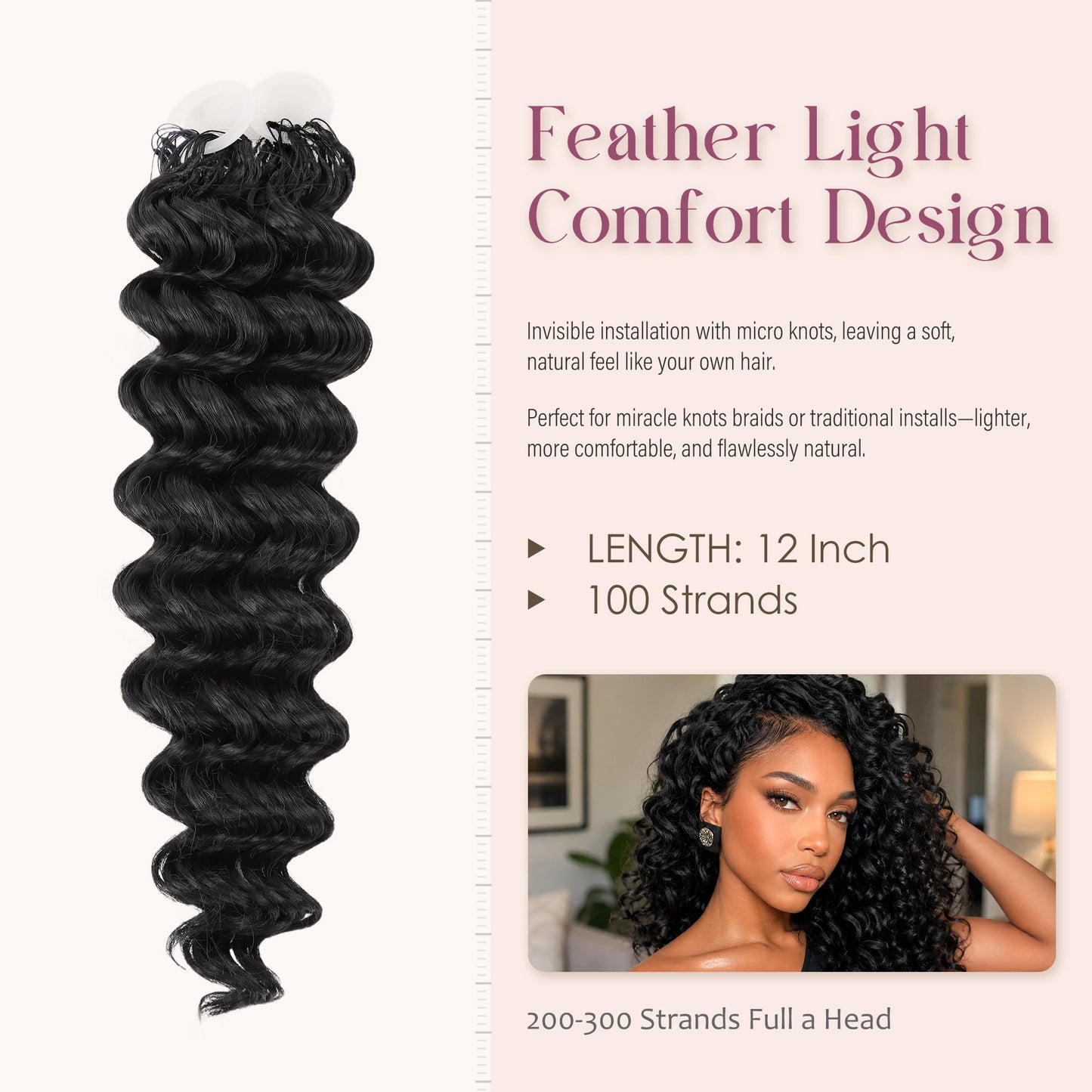 Zavide Ocean Wave Crochet Hair 10 Inch Miracle Knots Bradis Feather Crochet Hair For Black Women Synthetic Pre Separated Invisible Deep Wave Curly Hair (#1B, 12 Inch 100 Strands)
