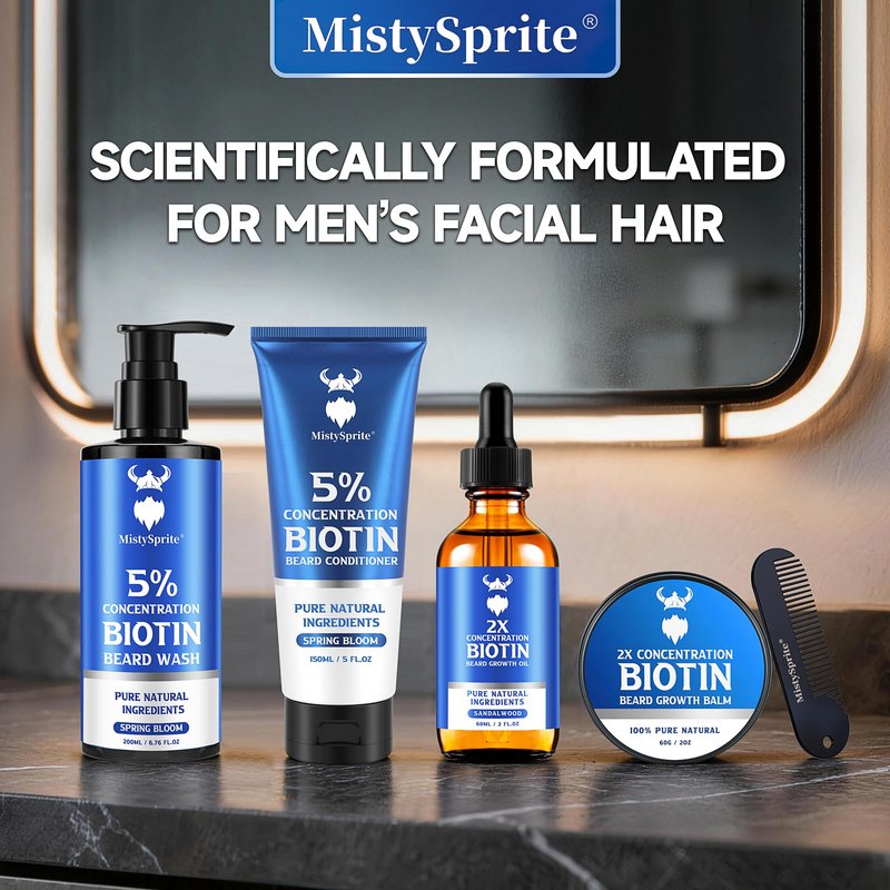 MistySprite Biotin Beard Conditioner - 5% Strength for Thicker Beard Growth, Less Itch - Hydrates & Softens Dry Coarse Facial Hair - 5 oz, Spring Bloom Scent