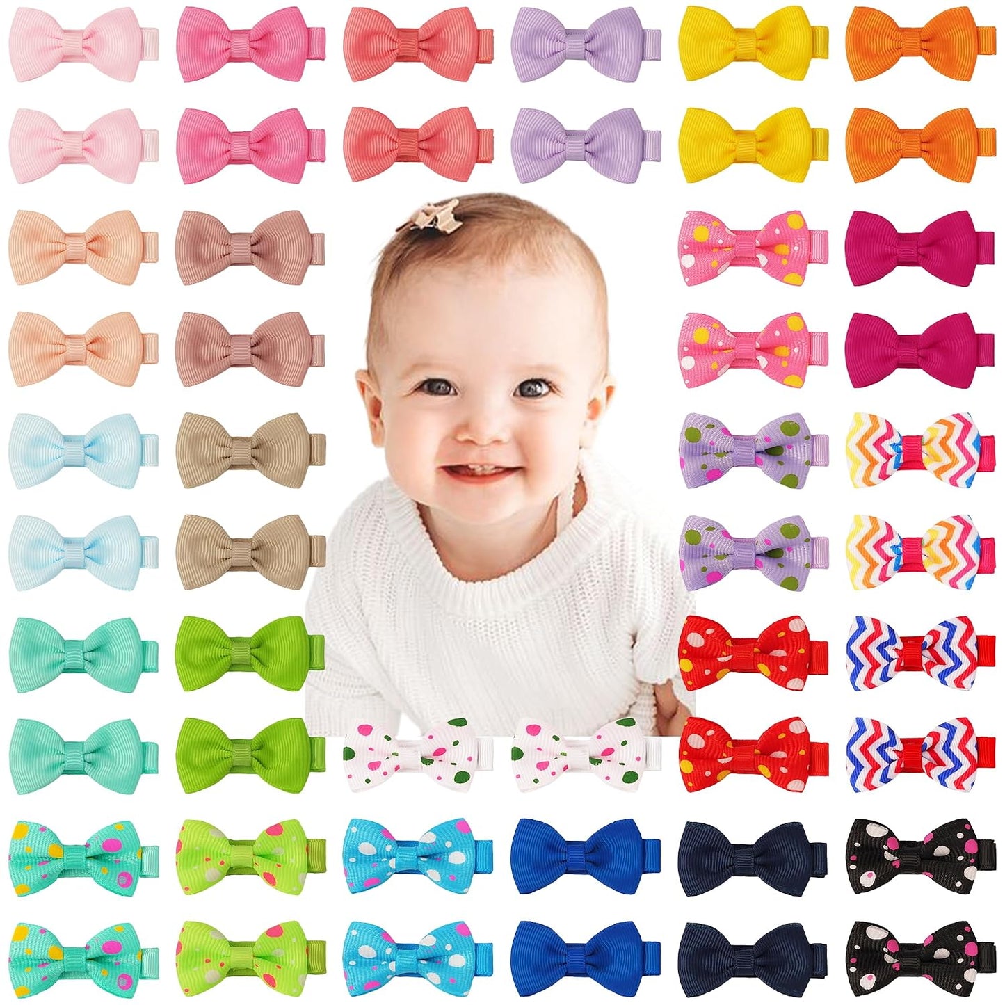 Baby Hair Clips - 50PCS Fully Lined Bows for Girls | Tiny 2" Alligator Clips for Infants & Toddlers