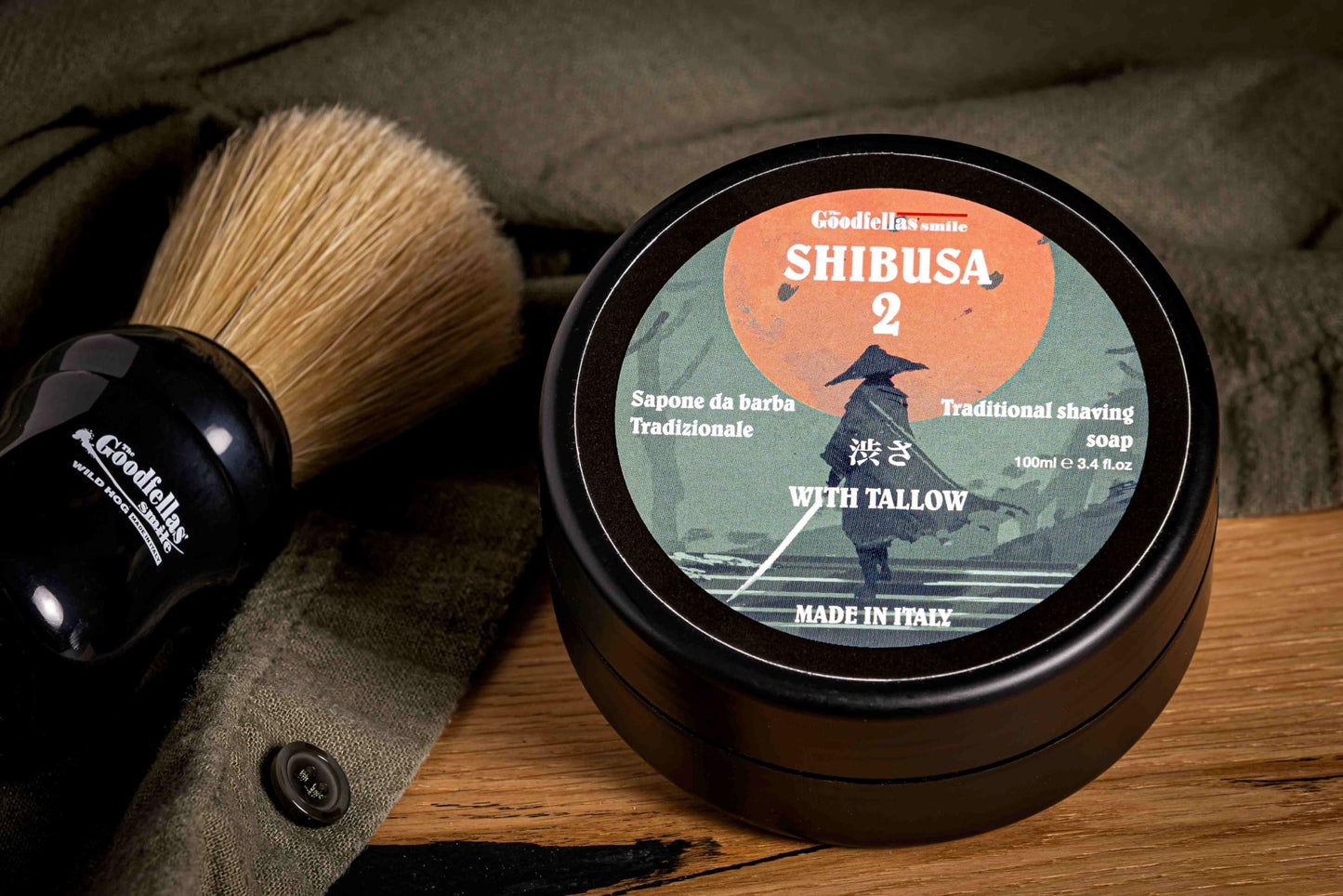 The Goodfellas' Smile,SHIBUSA 2 (Almond, Peach & Ylang Ylang), Luxury Itallian TALLOW Shaving Soap, Formulated for Use with A Shaving Brush, Made in Italy