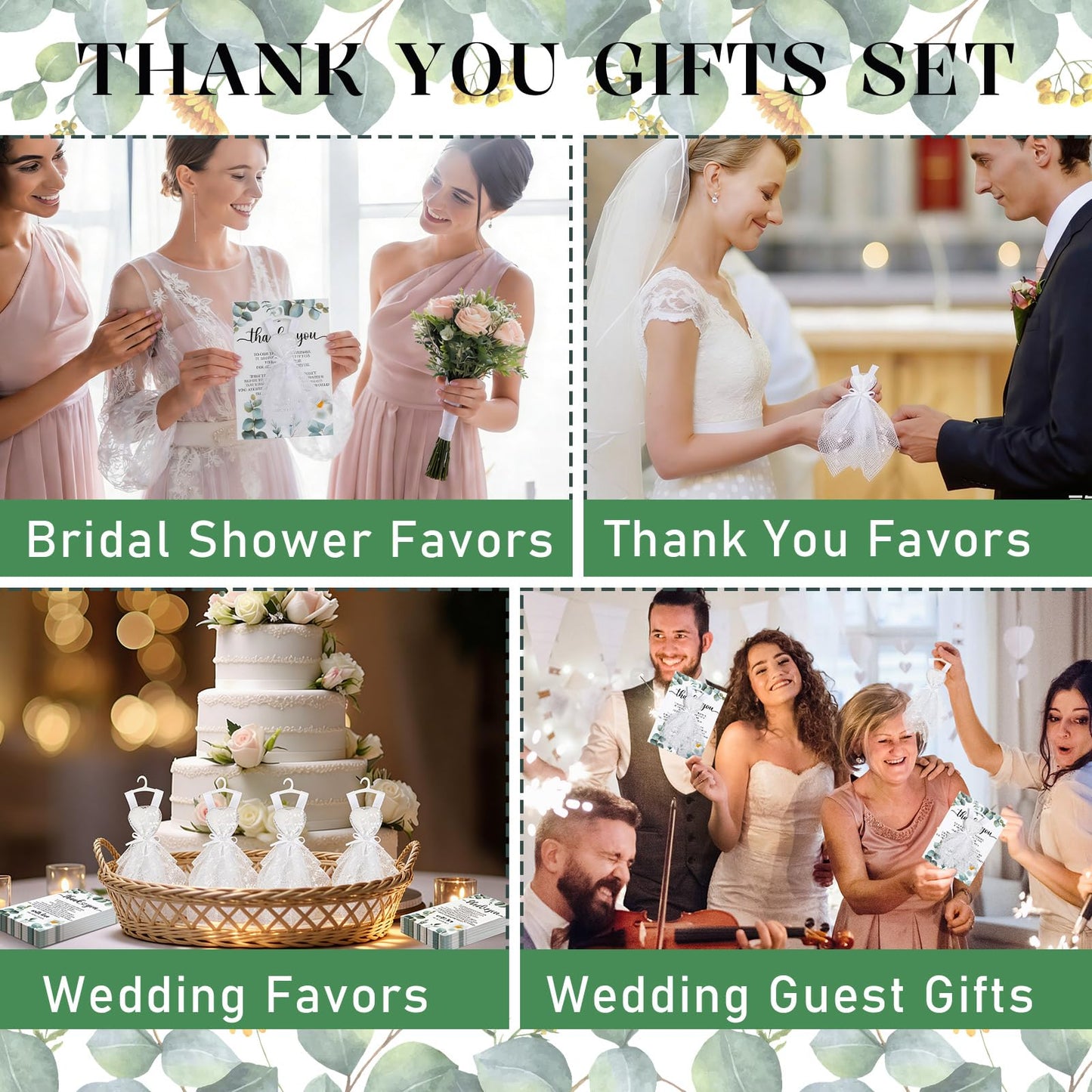 Conelist 150 Pcs/50 Sets Bridal Shower Party Favors Wedding Party Favors for Guests Bulk Bachelorette Heart Shaped Candles in Mini Wedding Dresses Engagement Bridesmaids Gifts with Thank You Card