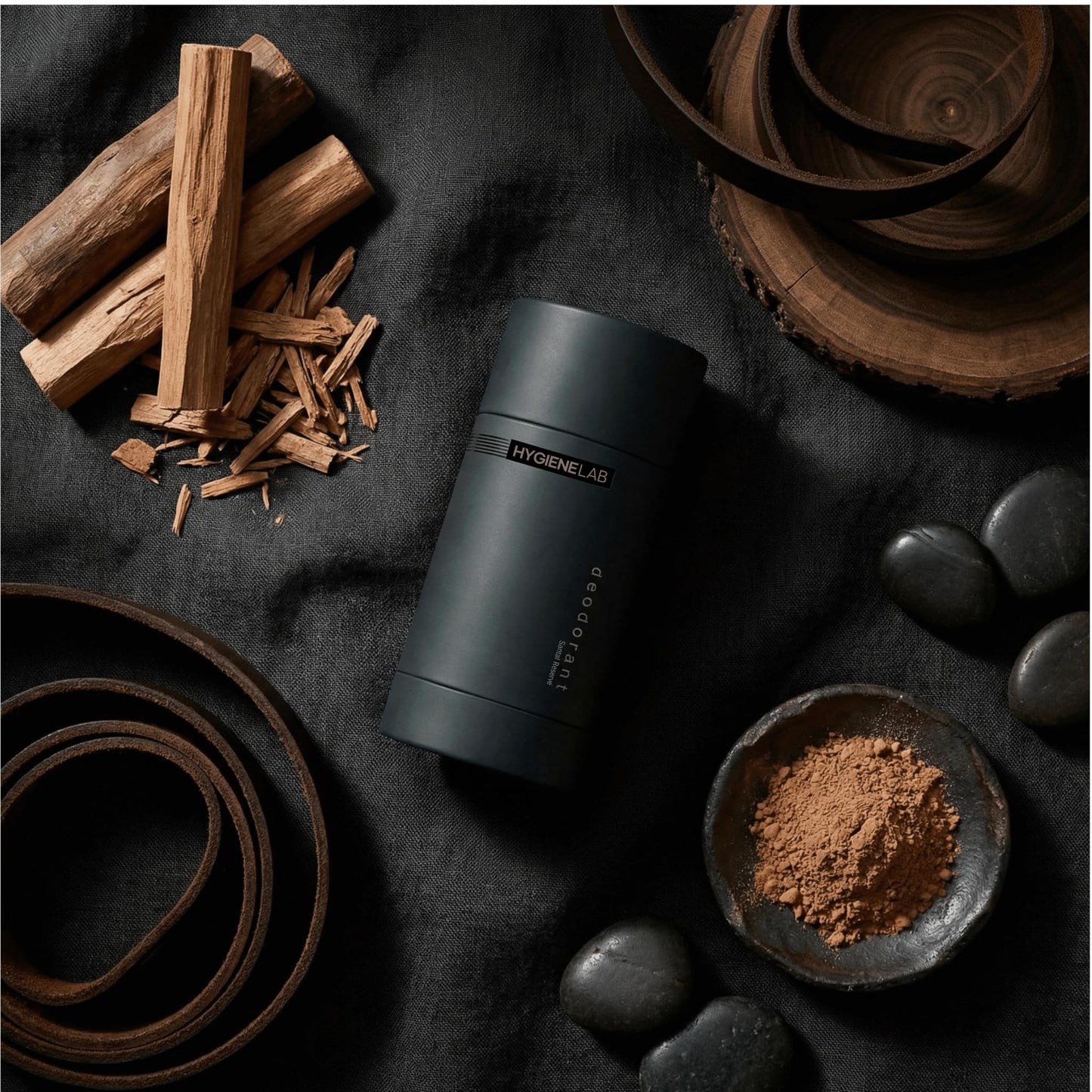 HygieneLab Men’s Deodorant – Aluminum-Free, 24-Hour+ Odor Protection, EWG Verified, Smooth Glide Application, Scented purely with essential oils, Santal Reserve