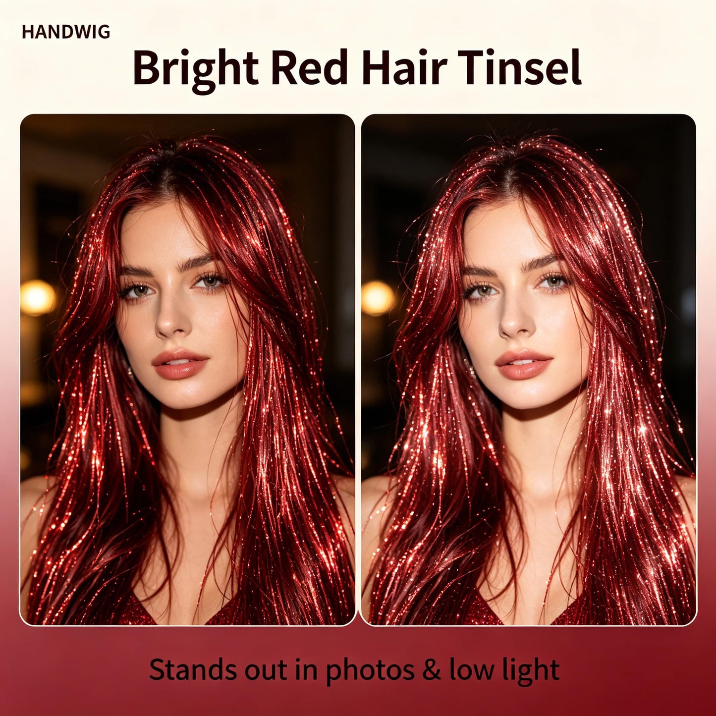 Handwig 80 Strands Bright Red Hair Tinsel, 2-in-1 Kit Vibrant Shine
