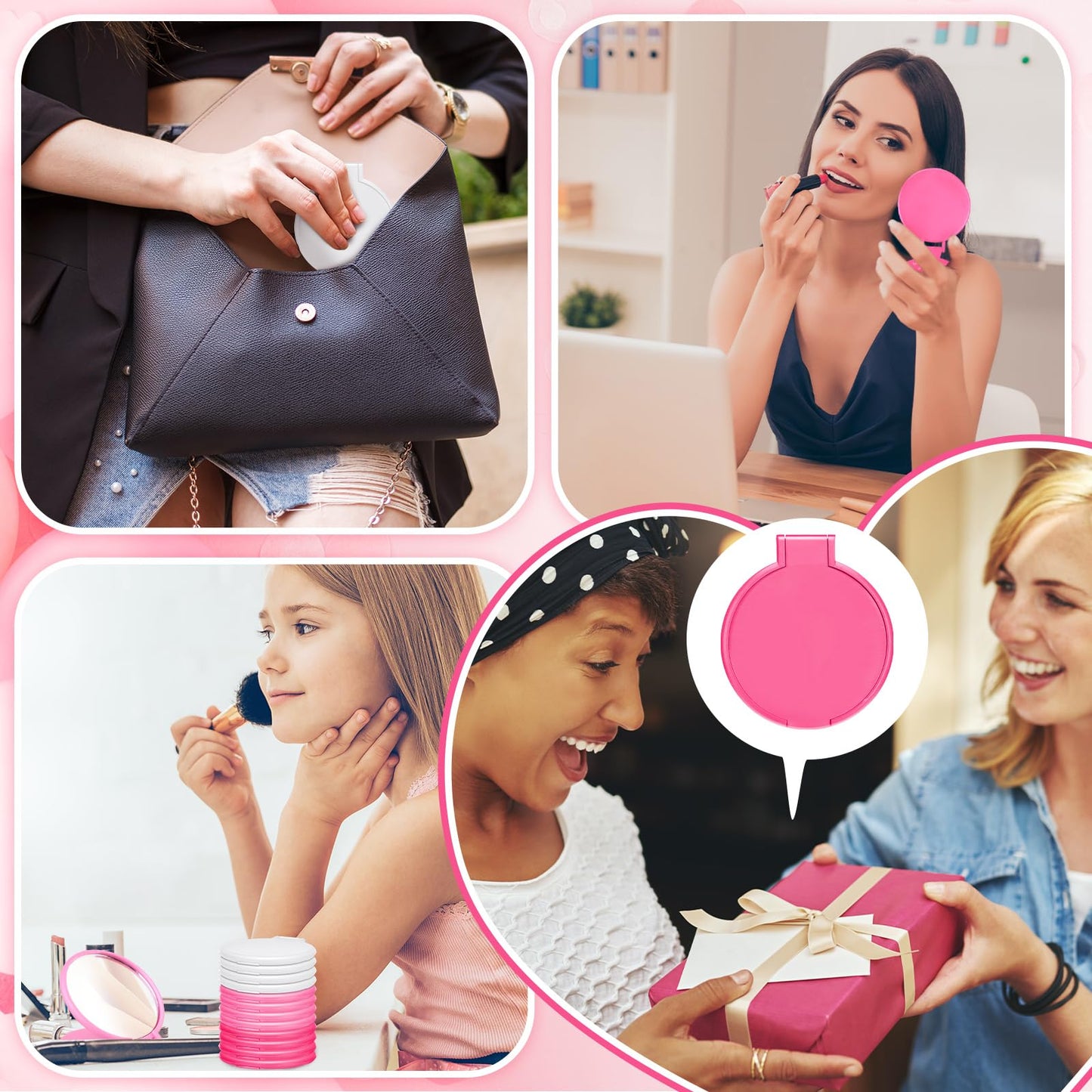 Weysat 48 Pcs Compact Mirror Bulk Gifts Pink White Mini Folding Pocket Mirror Portable Small Round Travel for Women Makeup Goodie Bag Purse Wedding Mothers Valentines Party Favors