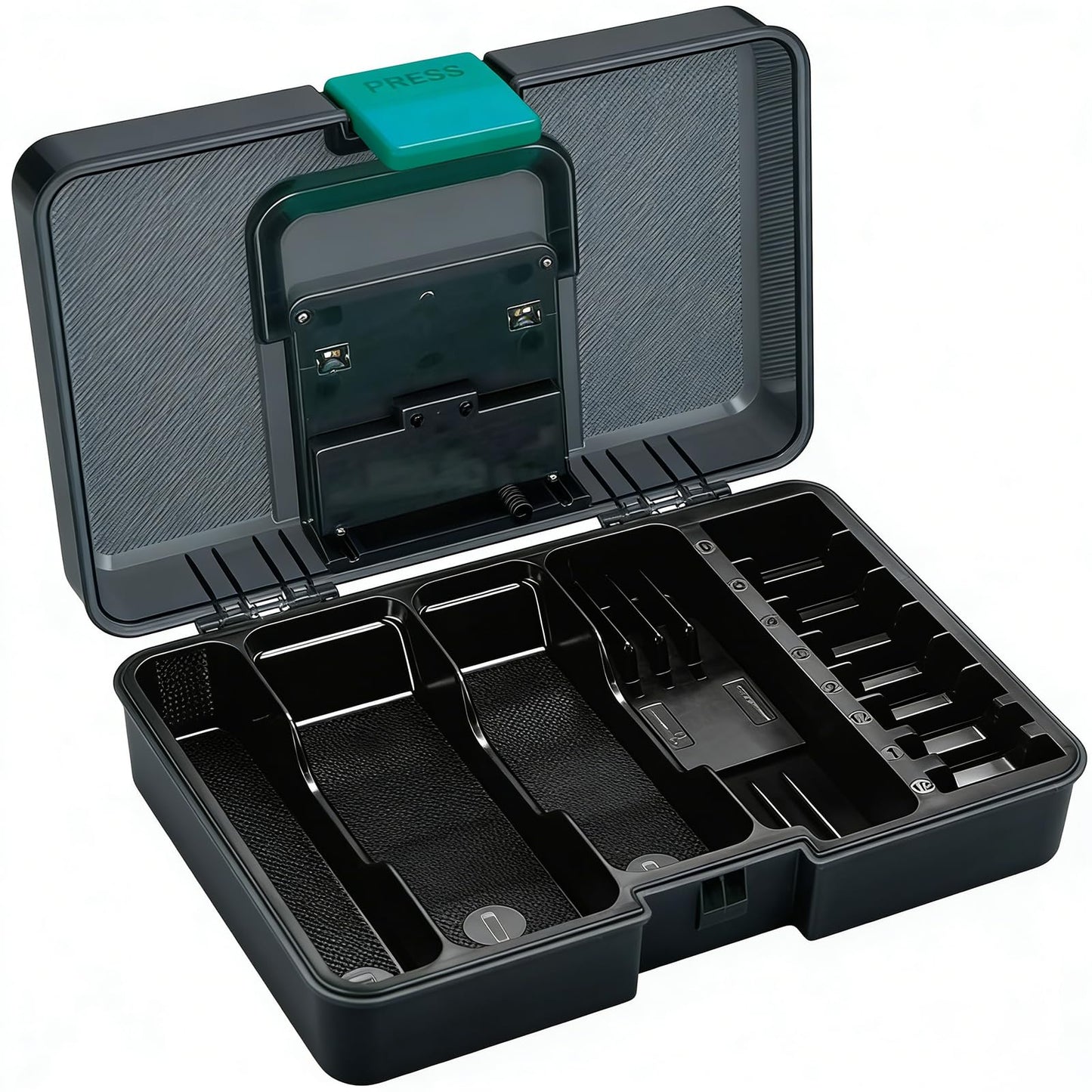 VGR 840 Barber Tool Storage Box with 365nm Light Technology, USB Powered Professional Organizer for Clippers, Trimmers, Guards & Barber Accessories, LED Display, Multi-Compartment Design