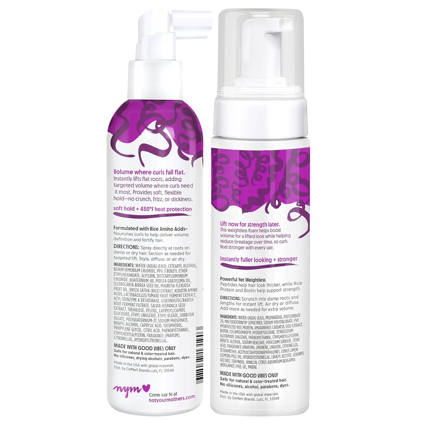 Not Your Mother's Curl Talk Root Hair Spray & Volume Foam - Biotin & Peptides for Curly Hair (2-Pack)