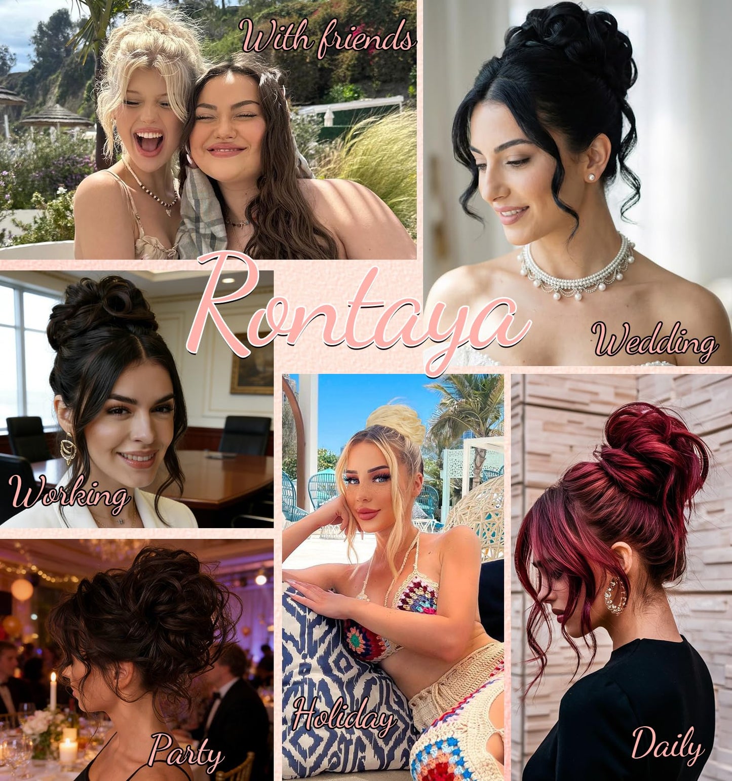 RONTAYA Messy Bun Hair Piece Real Human Hair Buns Elastic Thick Soft Fluffy Donut Updo Ponytail Extensions Chignons Hairpieces for Women Natural Black