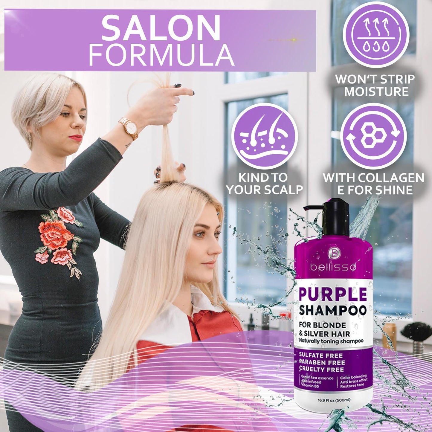 Purple Shampoo Toner for Blonde Hair - Sulfate & Paraben Free | Eliminate Brassy Tones for All Hair Types