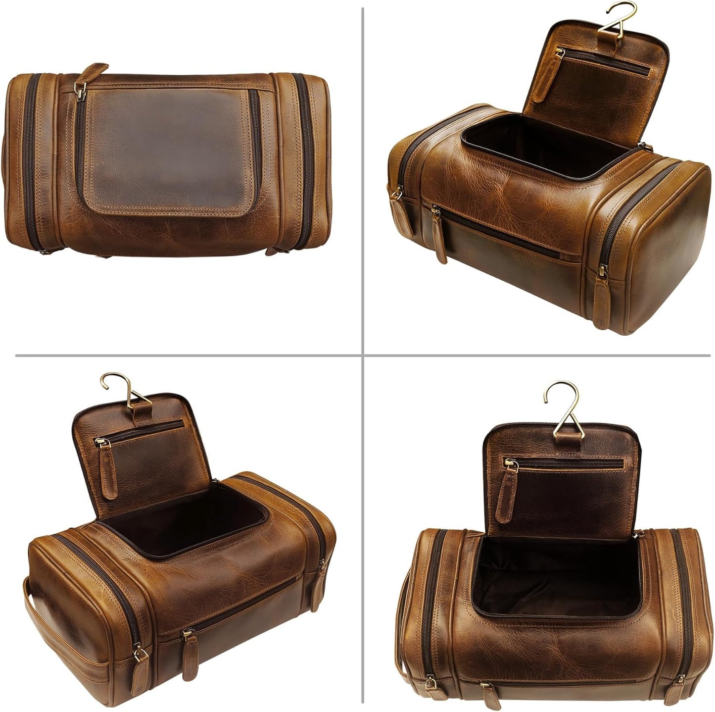 Genuine Leather Toiletry Bag for Men - Waterproof Hanging Dopp Kit | Extra Large Travel Organizer
