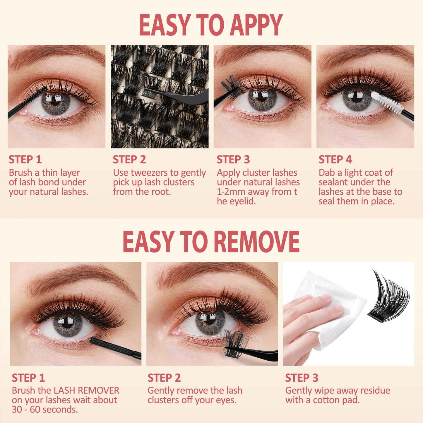 LAVONE Lash Clusters Kit, 168Pcs Waterproof D Curl 8-18mm Individua Lashes