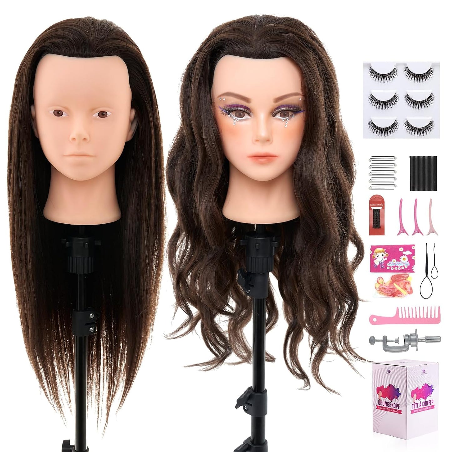 28-Inch Real Hair Mannequin Head - Cosmetology Styling Tool for Braiding, Curling & Cutting | Blonde