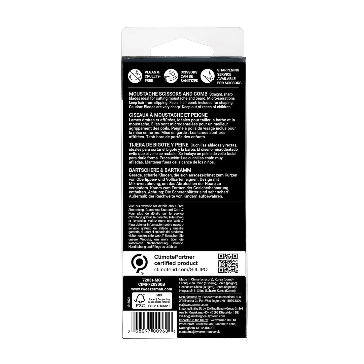 Tweezerman Moustache Scissors and Comb Set - Precision Grooming Tools | Black