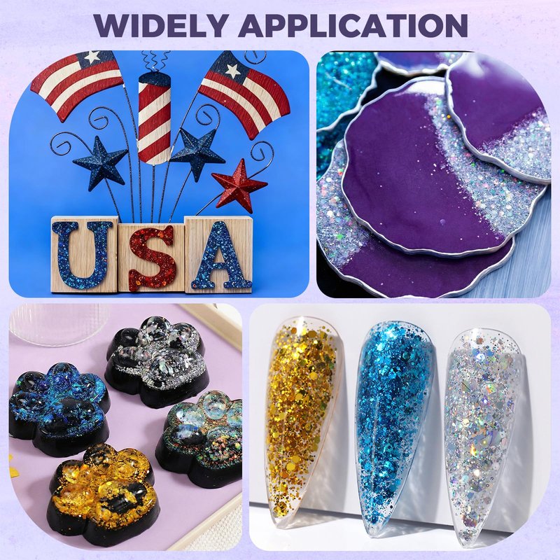 Renfio Holographic Glitter, 9.7oz/275g Laser Purple Chunky Glitter for Snowglobe Tumbler,Purple PET Flake Mixed Fine Powder for Snowglobe Tumbler,Craft,Epoxy Resin,Festival Decor,Nail,Slime
