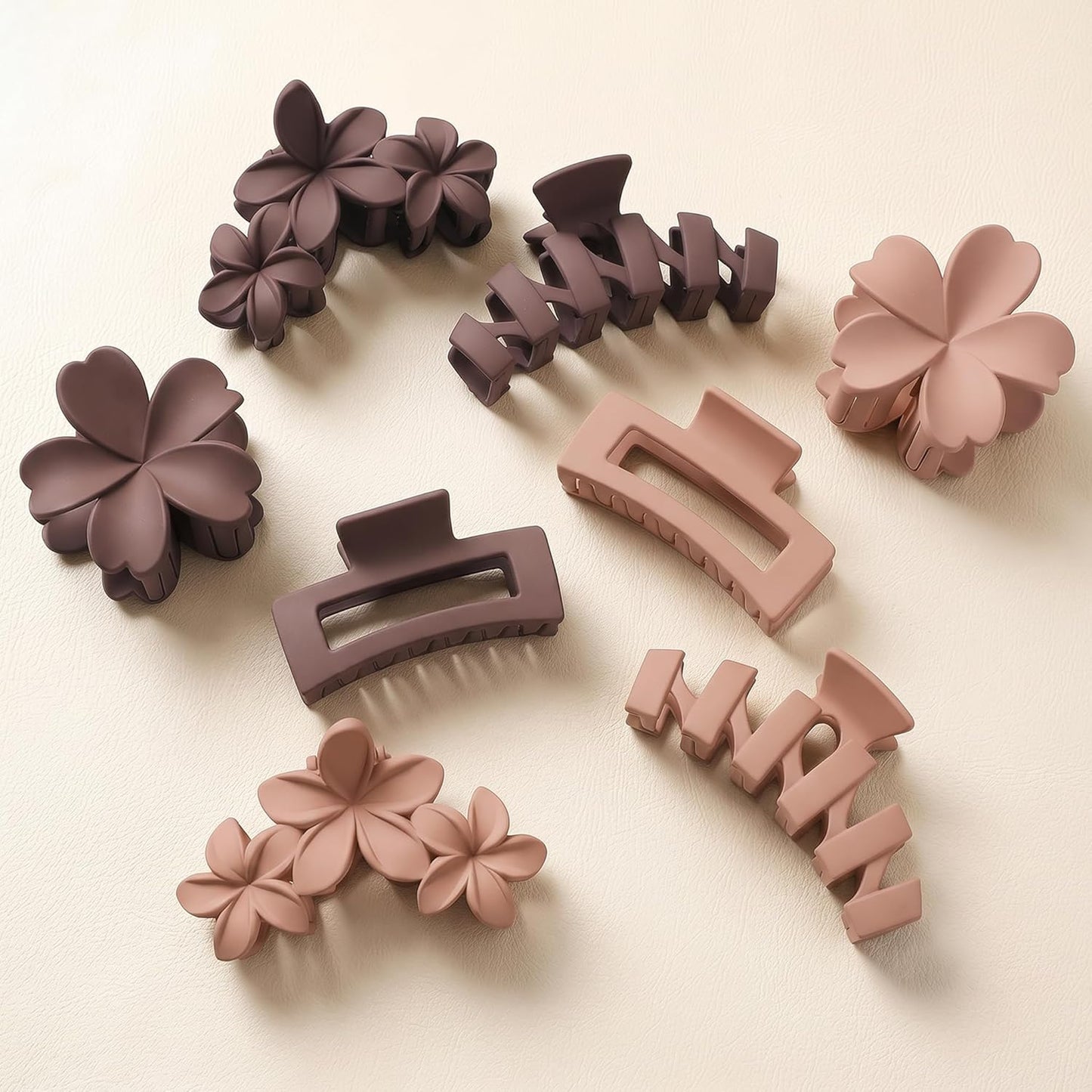 Hair Clips for Women - 8 Pcs Stylish Flower Claw Clips for Strong Hold | Black & White Tortoise