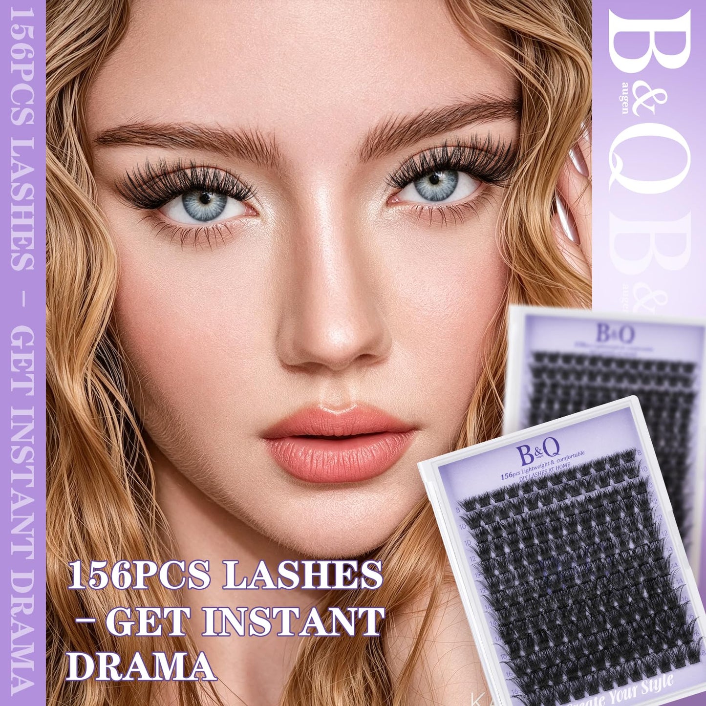 B&Q Wispy Lash Clusters 156PCS Natural Eyelash Clusters DIY Cluster Eyelash Extensions 8-18mm Cat Eye Individual Lashes Soft Wide Band Clusters for Everyday Wear Beginner Friendly 5-7 Day (B02-8-18)