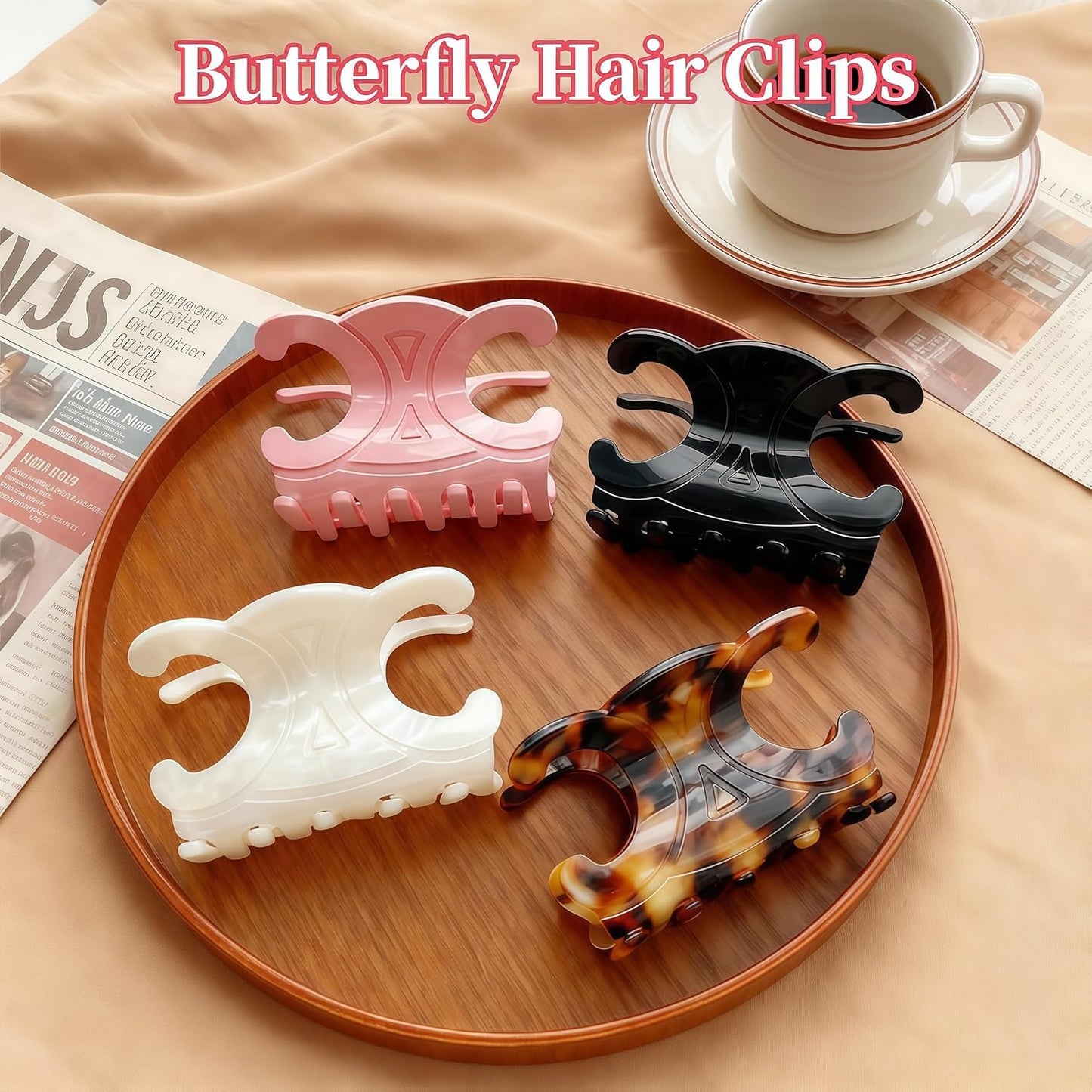 Acetate Butterfly Hair Clips for Women - Durable Medium Hair Claw Clips | Stable Hold, 4-Pack, Multiple Colors (2.76 x 1.66 In)