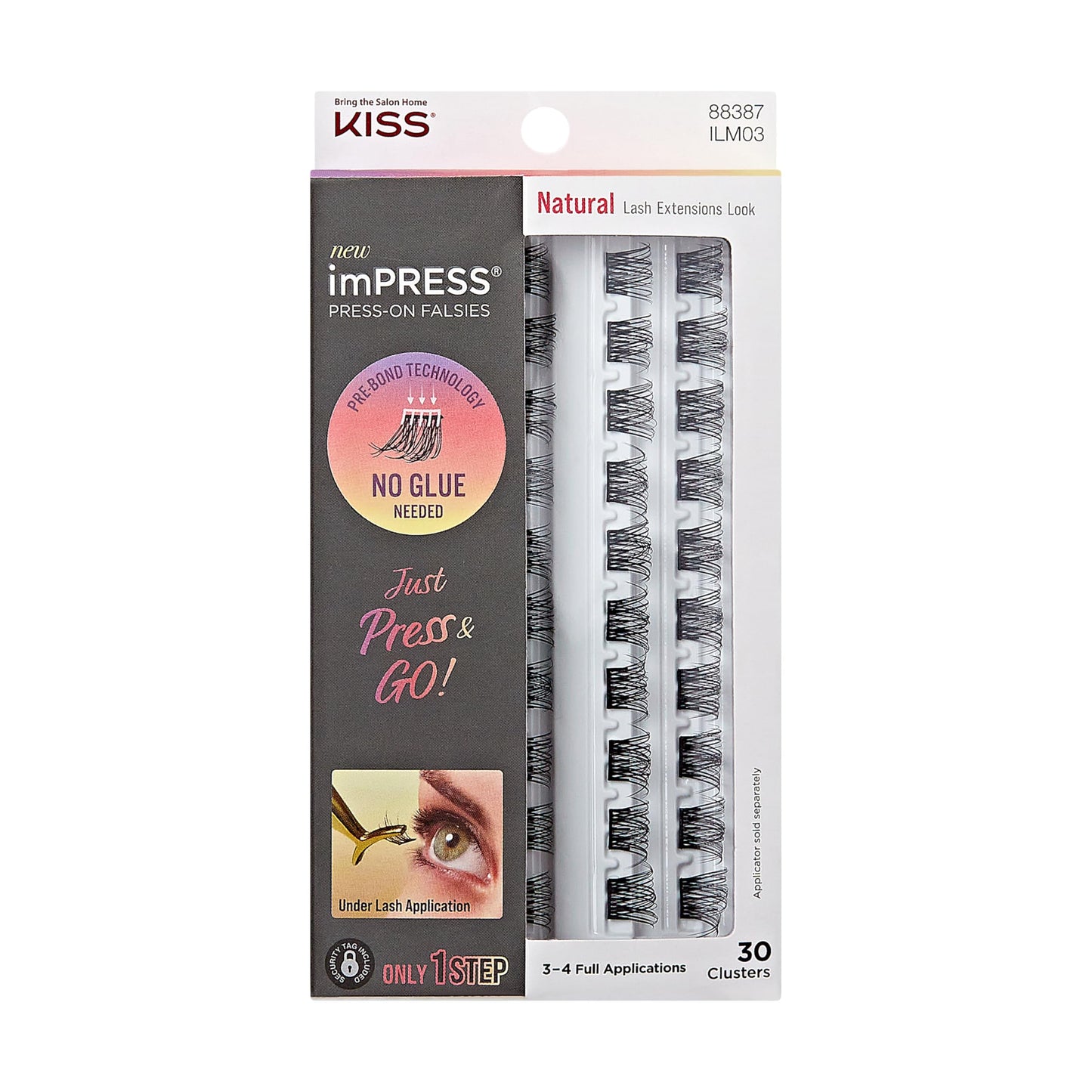 Kiss Impress False Eyelashes, Lash Clusters, Falsies, 'Natural', 10mm-14mm, Includes 30 Clusters, Contact Lens Friendly, Easy to Apply, Reusable Strip Lashes