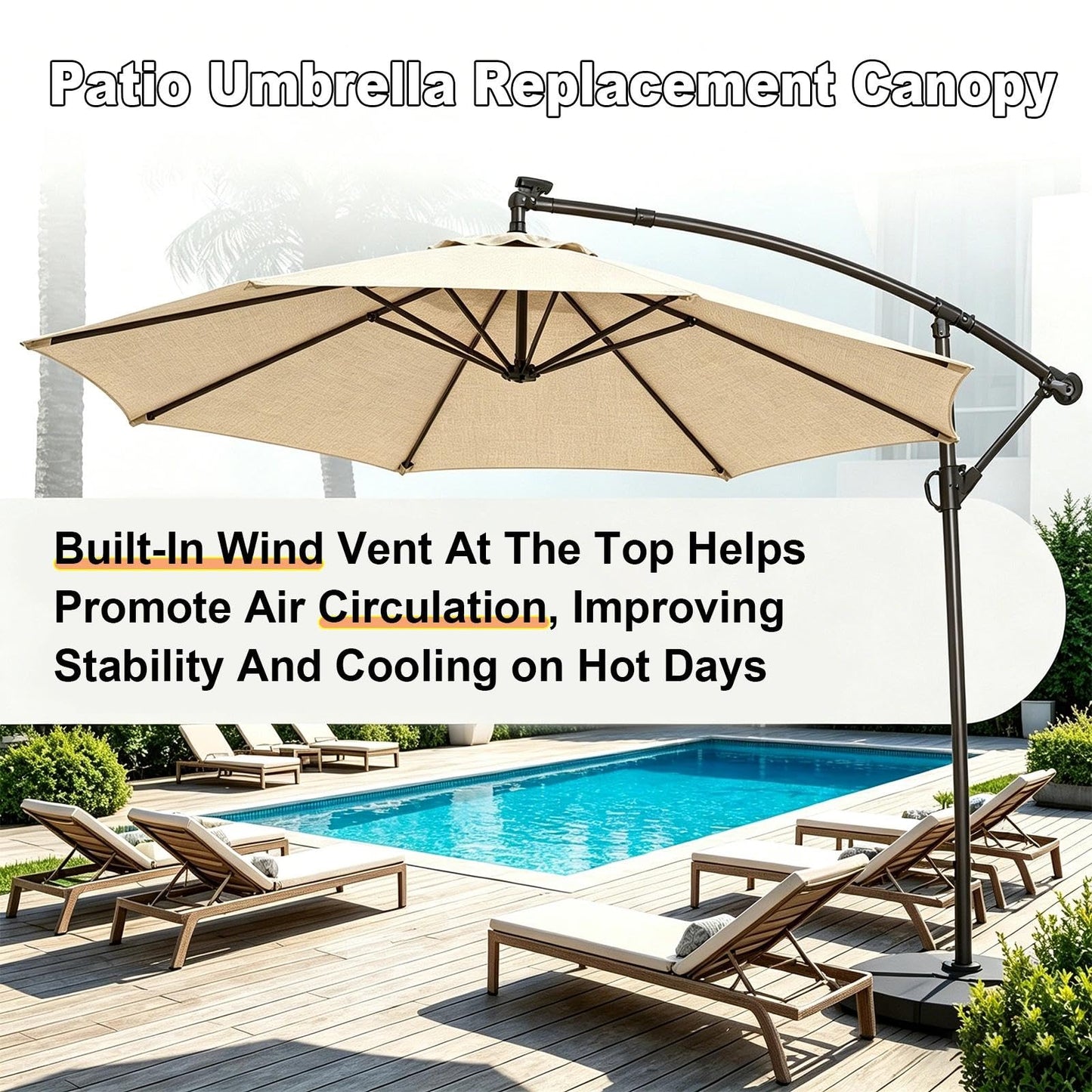Patio Umbrella Replacement Canopy, 6/8 Ribs Offset Cantilever Outdoor Market Umbrella Top 7.5ft/9ft/10ft/11ft Round Cover Waterproof for Pool, Deck, Garden, Backyard(Royal Blue,10.8ft/8 Ribs)