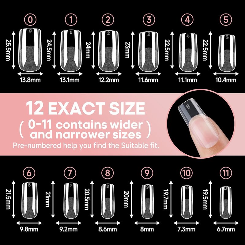 Medium Square Gel Nail Tips - Half Matte 312pcs Full Cover Acrylic Nails for DIY Art | 12 Sizes Available