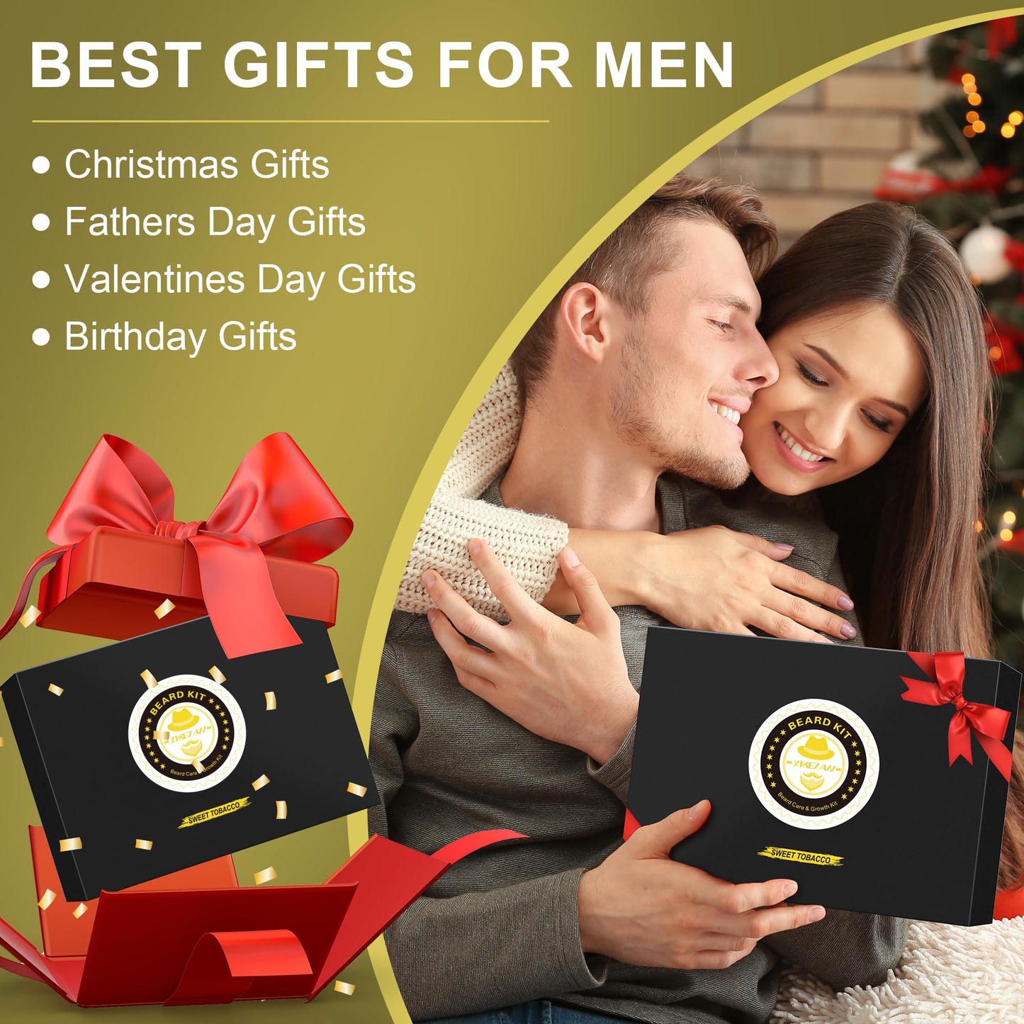 XIKEZAN Gifts for Men, Beard Kit for Mens Care & Grooming with Sweet Tobacco Beard Oils,Wash,Conditioner,Balm,Brush,Comb,Scissors,Cool Christmas Birthday Valentines Fathers Gifts for Men Him Husband
