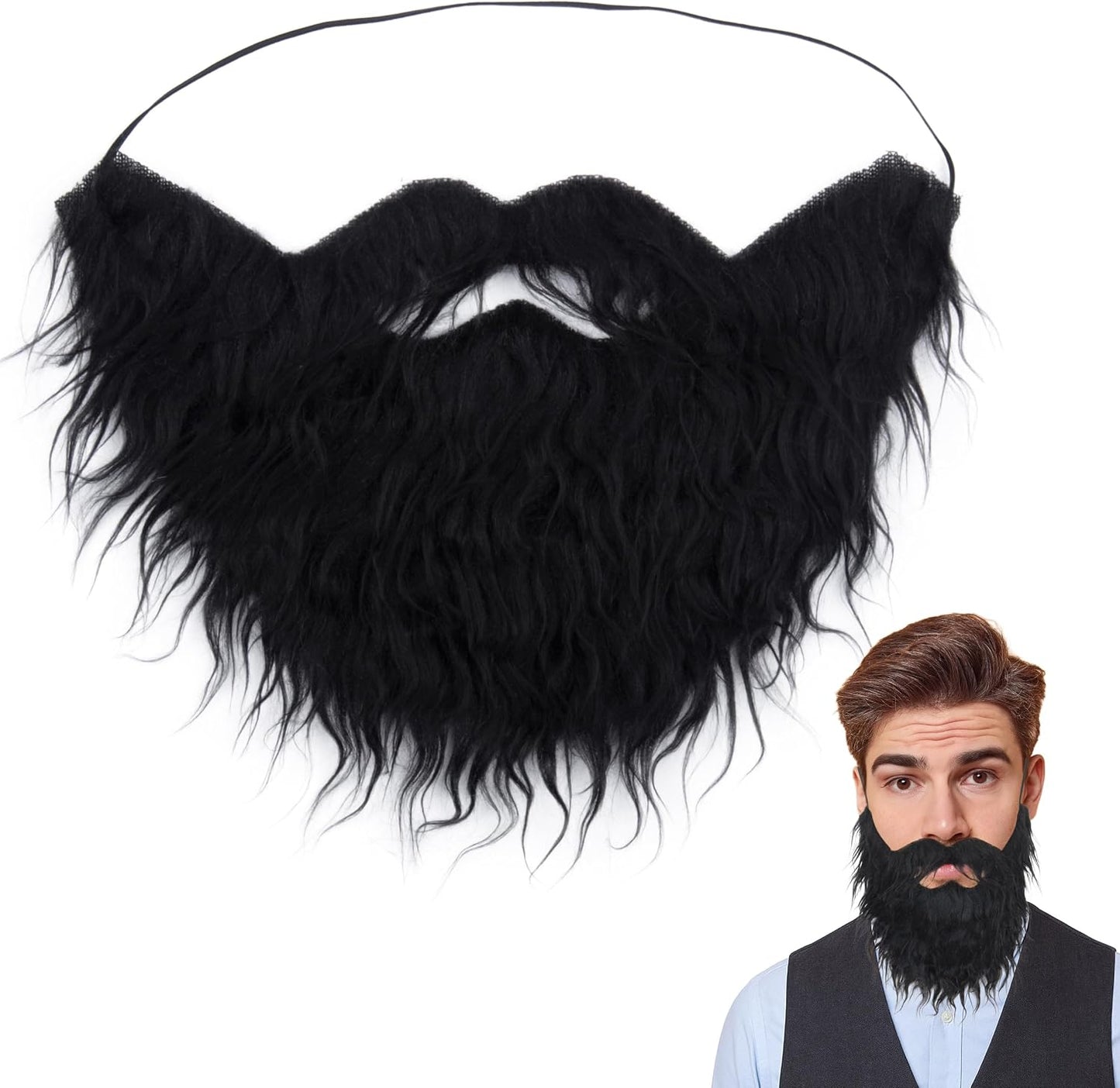 Fake Beard and Mustache for Men - Elastic Band Cosplay Facial Hair | Halloween Costume Accessory