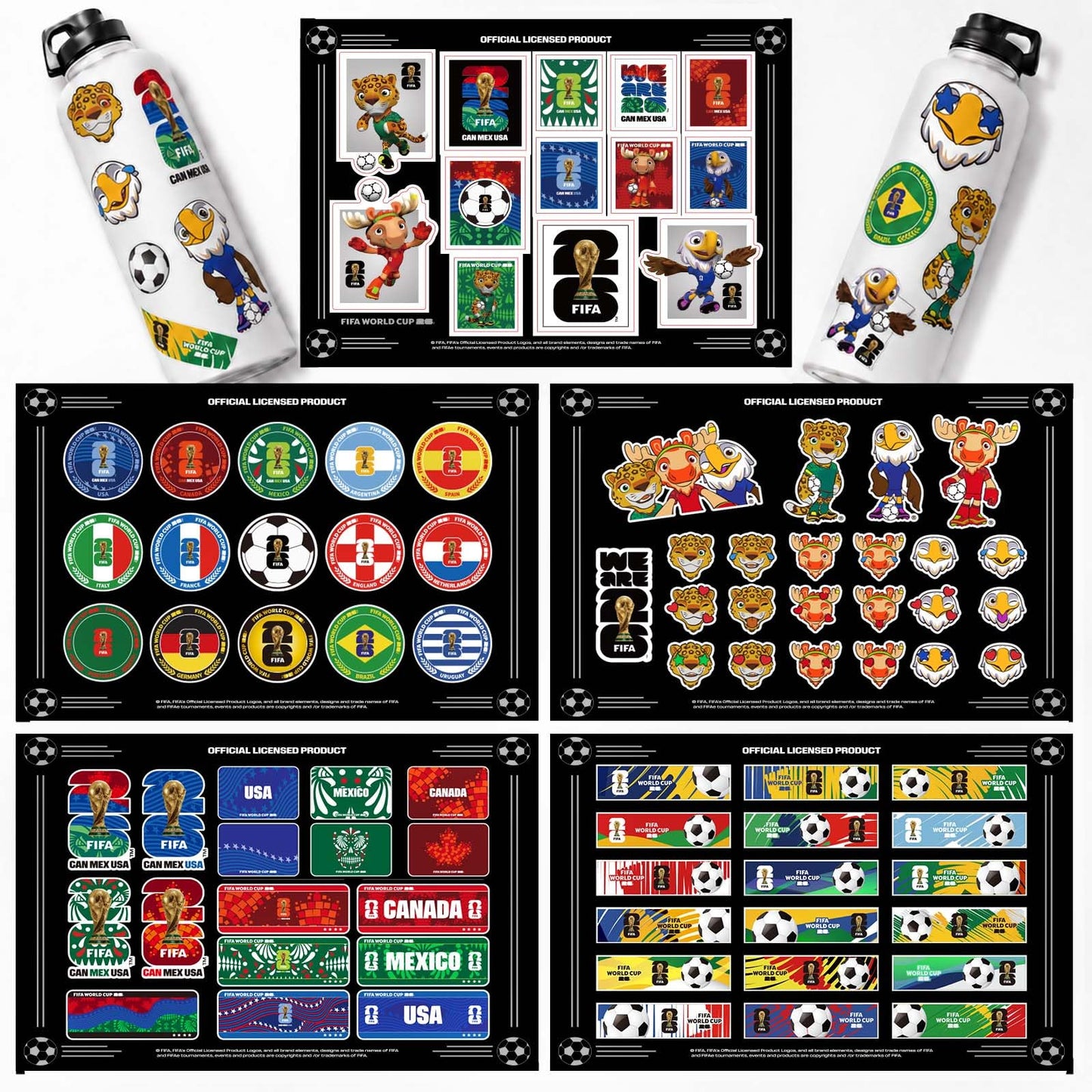 FIFA World Cup 2026 Stickers - Official Soccer Sticker with Trophy, Host City, Flags & Mascot Design, Waterproof Stickers for Water Bottle Laptop Phone, Soccer Party Favors (FIFA Nation Collection B)