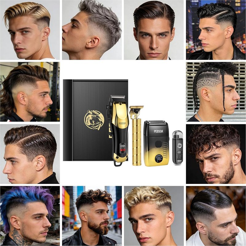 Hair Clippers for Men - Cordless Grooming Set with LED Display | 4-Piece Kit Includes Trimmer & Razor