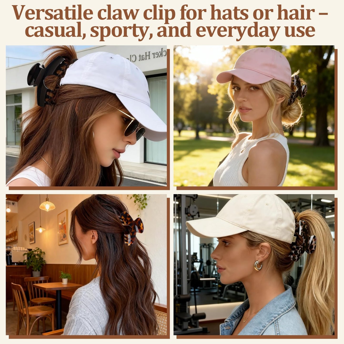 4PCS Large Hat Claw Clip, 5.1" Claw Clip for Hat Designed for Women & Girls,Tortoise Shell Acetate Material,Non-Slip Strong Hold for Thick,Thin,Curly & Long Hair,Stylish Hair Accessories