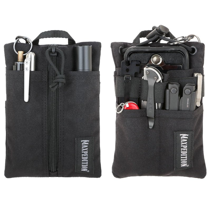 MAXPEDITION Platy Pocket Organizer, Durable EDC Tool Pouch for Men, Neck Wallet with Paracord Lanyard, Holds Flashlight, Multitool, Pen, Notebook (Black, 5" x 7")