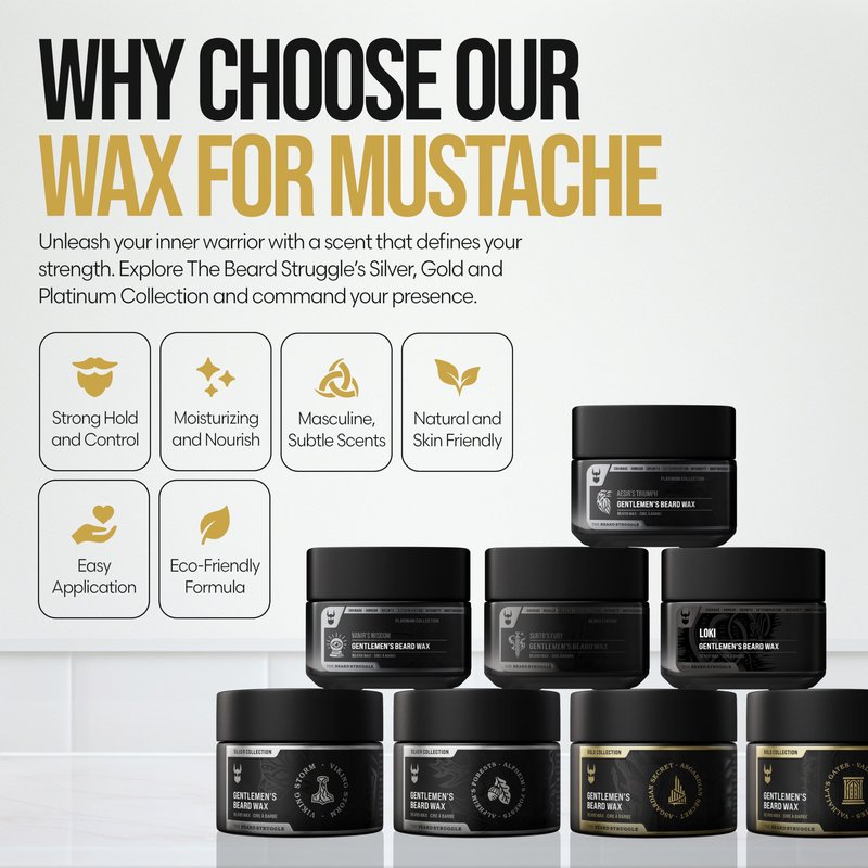 Gentlemen's Beard & Mustache Wax for Men by Beard Struggle - Viking Beard Wax Helps to Tame Style & Groom - Gold Collection - Valhalla's Gates - Moustache Wax, 50g / 1.76 US. oz.