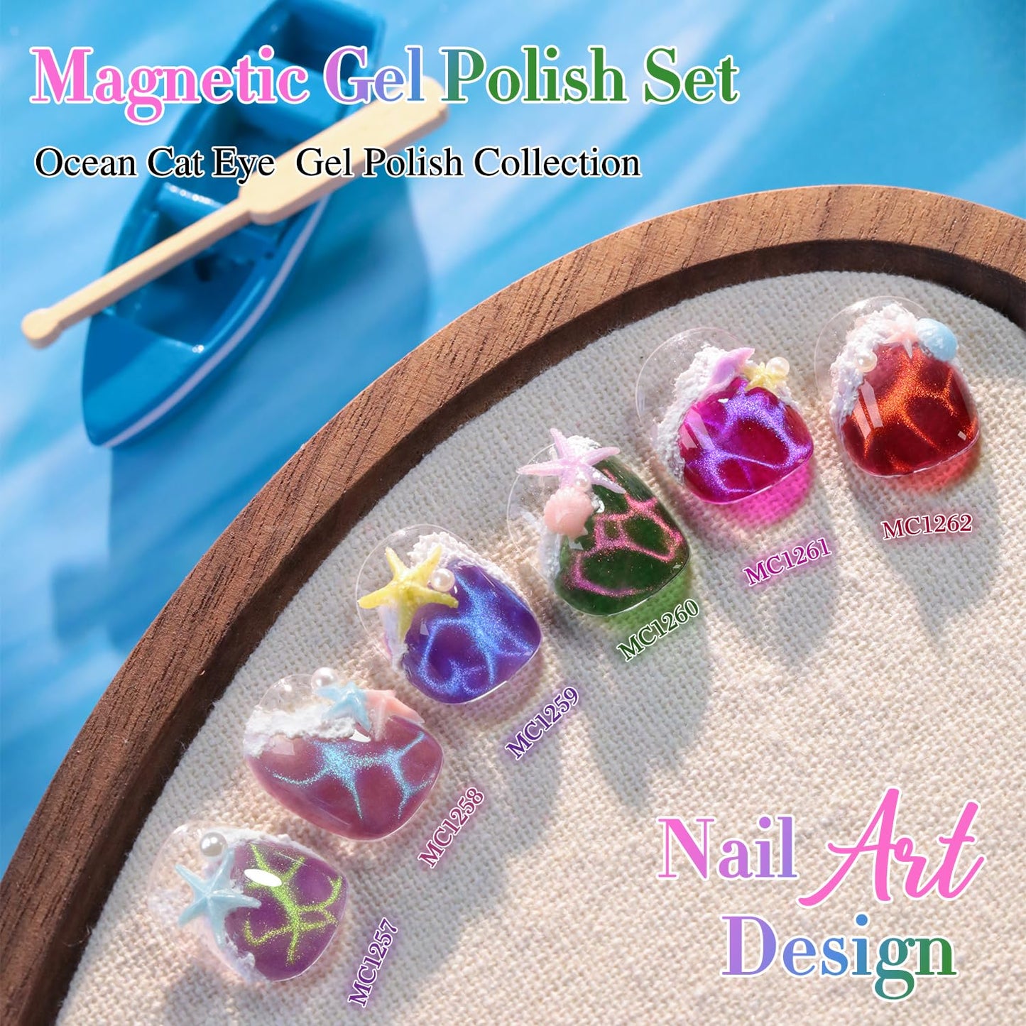Double Rhythm Cat Eye Gel Nail Polish Set of 6 Same Color Same Bottle 0.5 Oz Shimmer Glitter with Magnet Holographic Reflective Magnetic UV Nail Polish Kit at Home