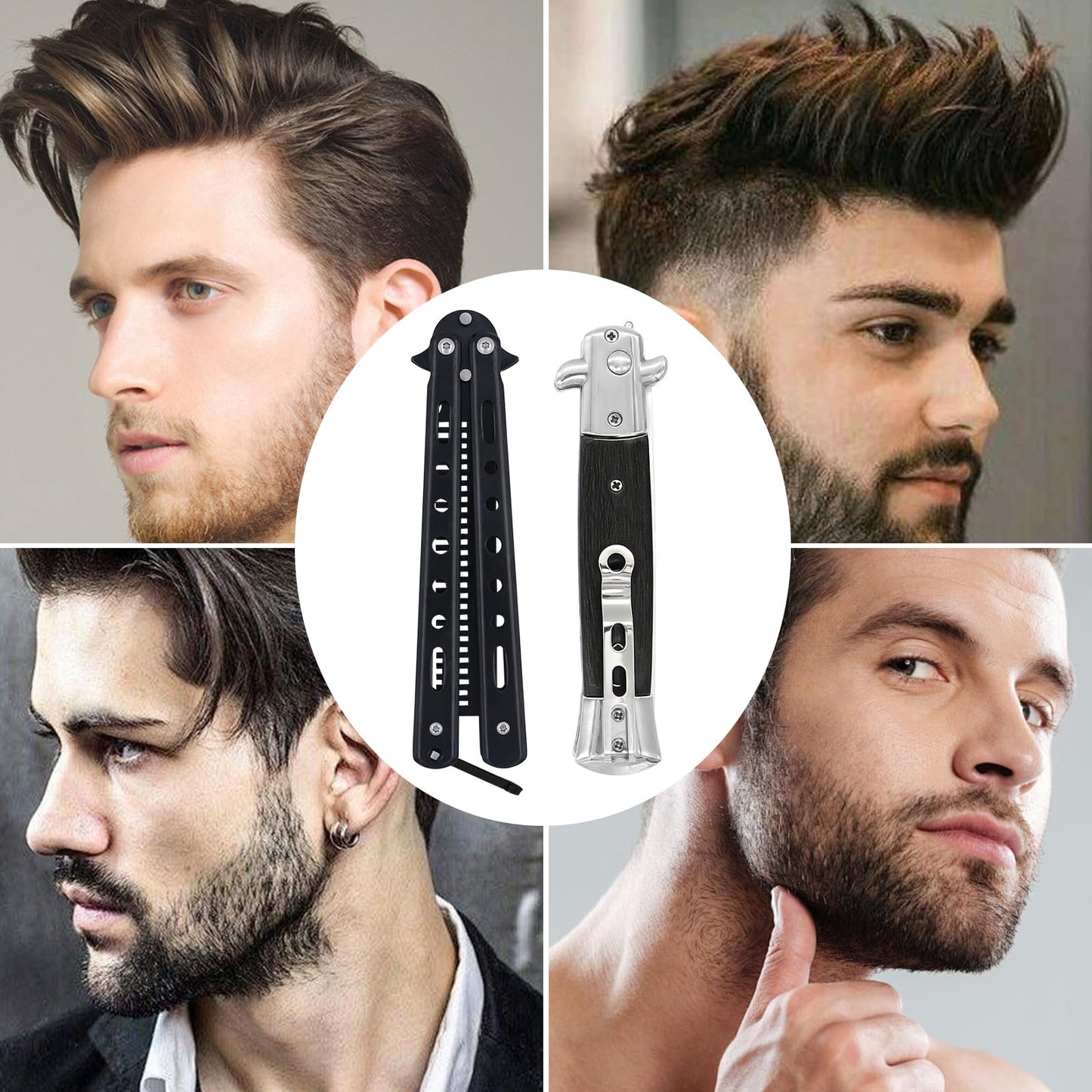 2 Pieces Black Folding Combs, Stainless Steel Automatic Butterfly Comb, Pocket Comb for Hair & Beard Styling