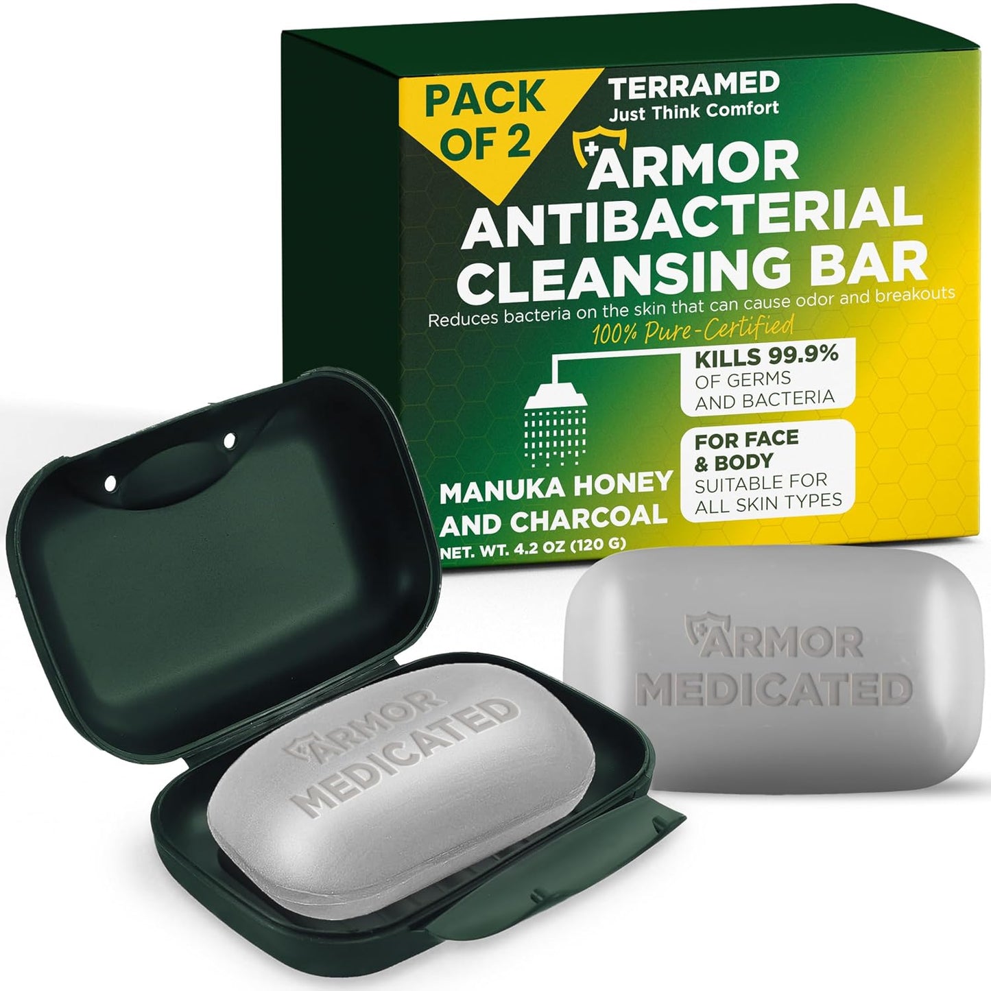 Antibacterial Hand Soap - Manuka Honey & Charcoal | Kills 99.9% of Germs | Pack of 2 for All Skin Types