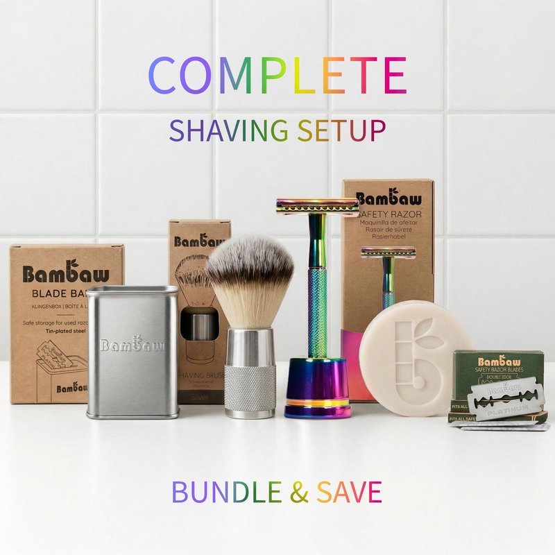 Bambaw Double Edge Safety Razor with 5 Safety Razor Blades, Women & Men’s Safety Shaving Razor, Reusable Razor, Plastic Free – Rainbow
