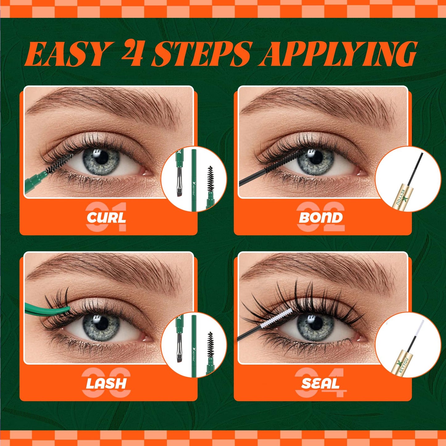 KEYYOU Lash Clusters Kit 96pcs Fox Eye Lashes Lash Extension Kit with Bottom Lash Clusters and Spikes Eyelash Extension Kit with Bond and Seal Applicator and Remover for DIY Fox Lashes at Home(TuShan)