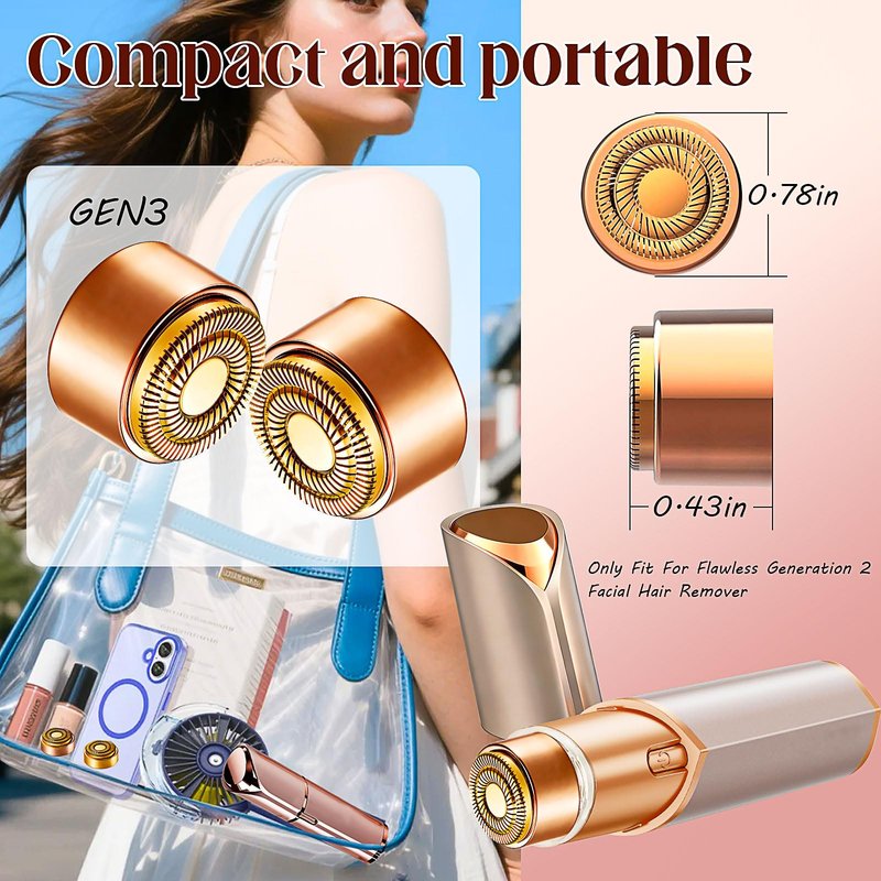Gen 3 Replacement Heads For Finishing Touch Flawless Hair Removal, Double Ring Replacement Blades for Flawless Facial Hair Remover, Rose Gold (Gen3-8pack)