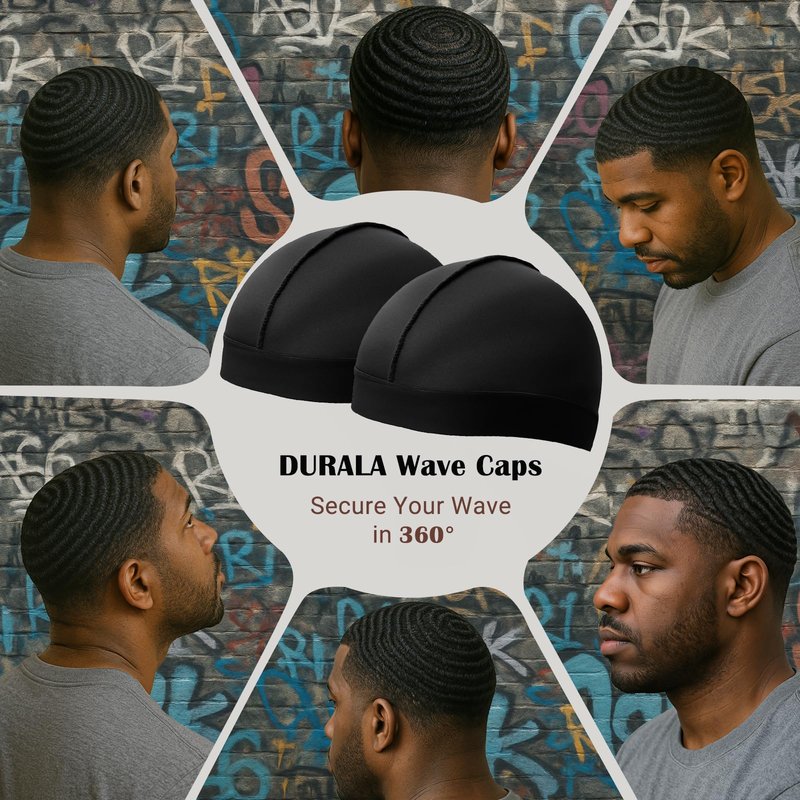DURALA Adjustable Wave Caps for Men, Premium Elastic Stocking Cap for 360 540 720 Wave (Black+Black)