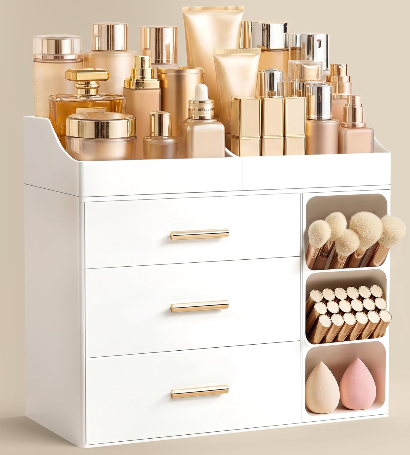 Makeup Organizer with Brush Holder - Large Bathroom Countertop Storage | Pink Dresser Organizer for Vanity