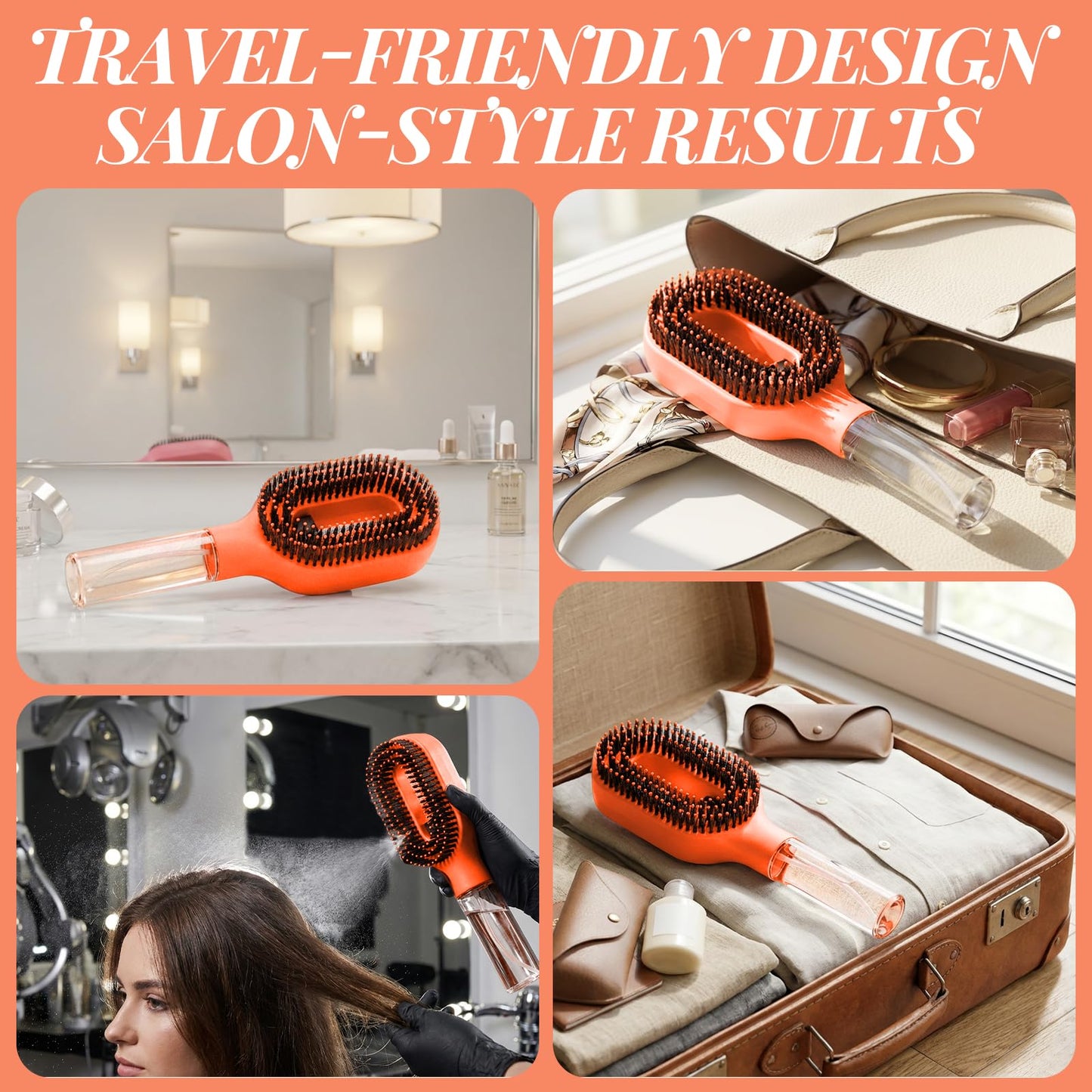 Anti-Frizz Hair Brush with Water Spray, Fine Mist Detangling Brush for Dry, Thick & Damaged Hair, 2-in-1 Wet & Dry Styling Brush with Built-In Water Reservoir(1, Orange)