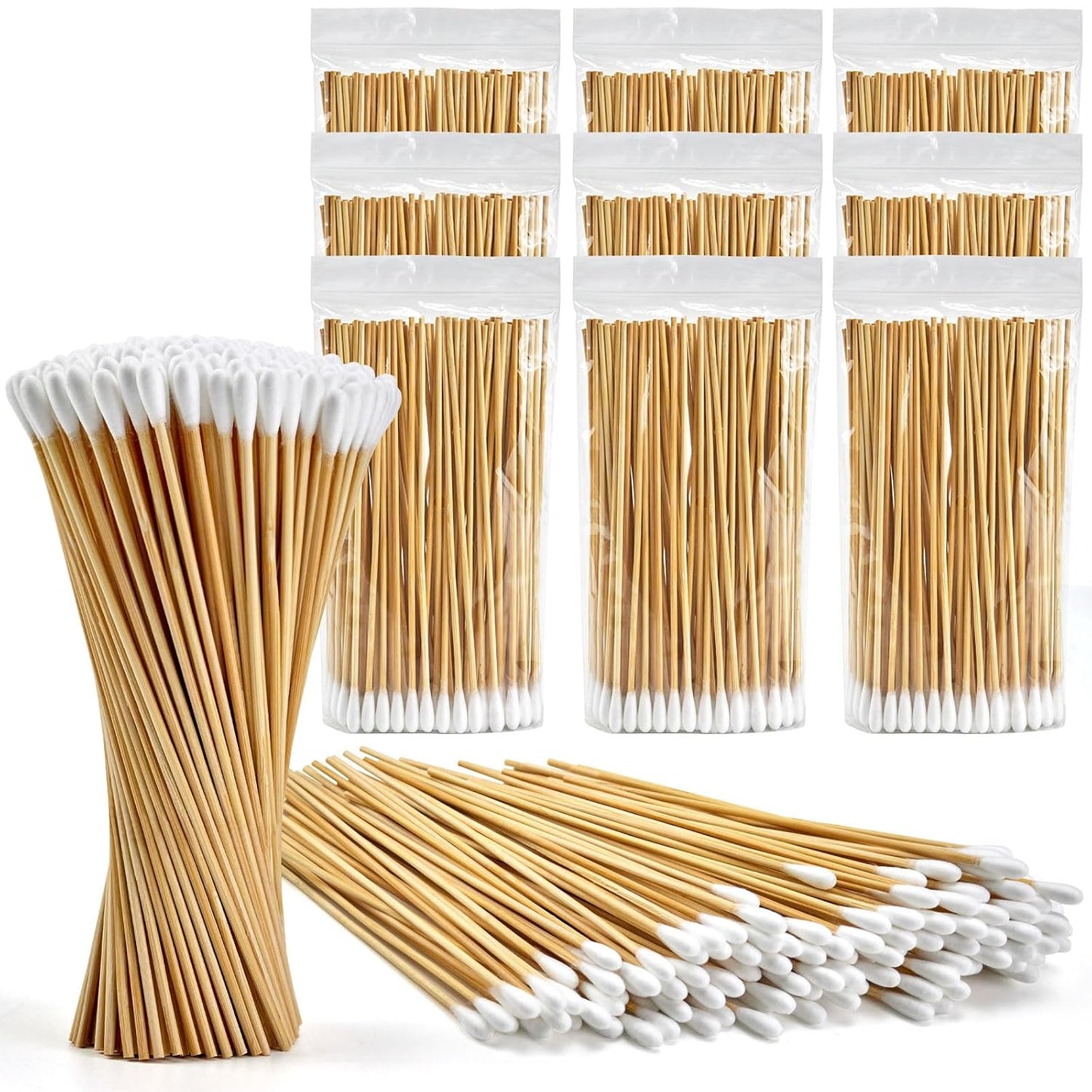 500PCS Cotton Swabs - Long Wooden Sticks, Lint-Free & Highly Absorbent Applicators for Makeup, Pet Care | Ideal for Home Cleaning