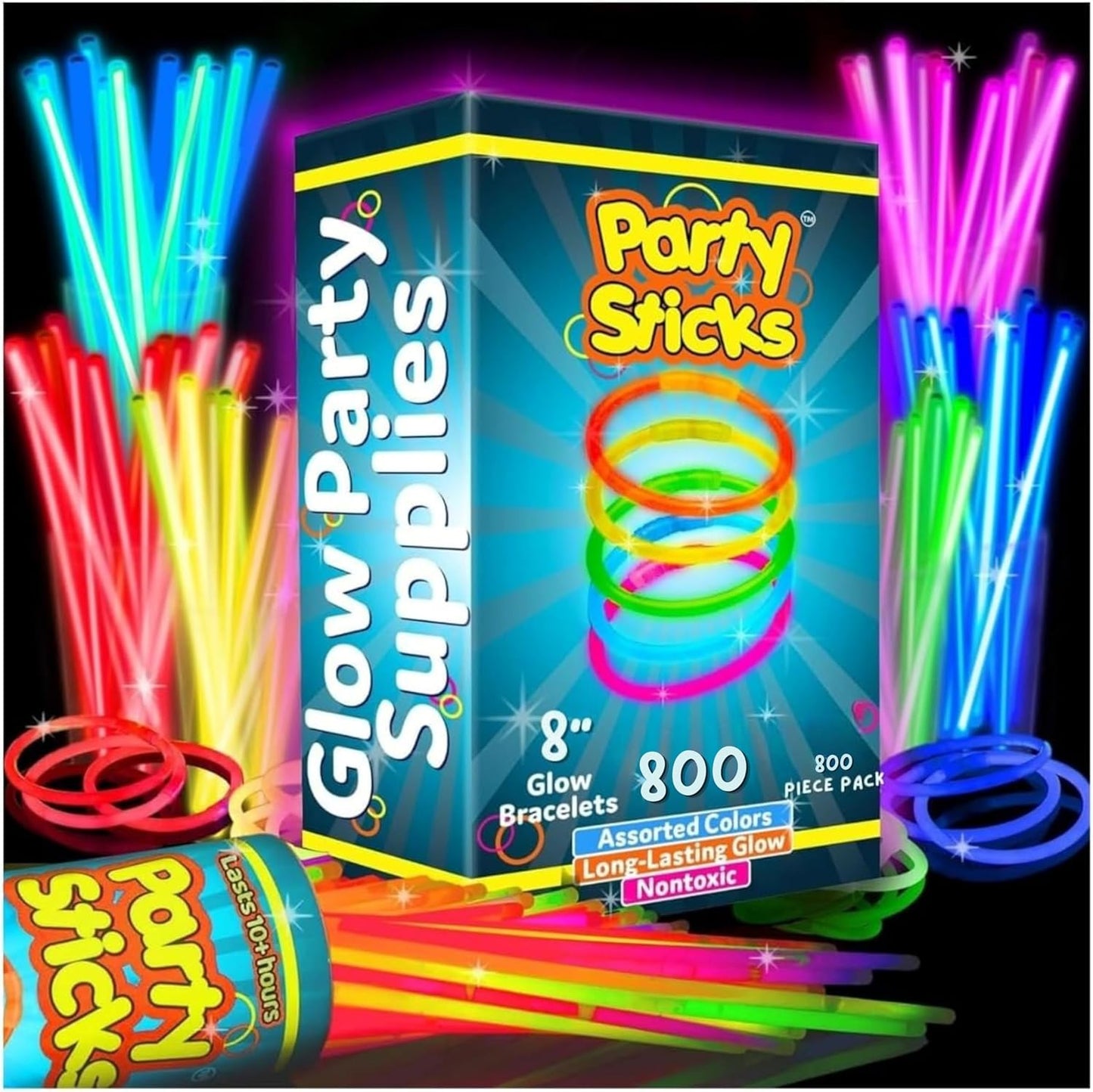 Glow Sticks Party Supplies - 100pk 8-Inch Glow in the Dark Light Up Sticks | Neon Party Favors & Decorations