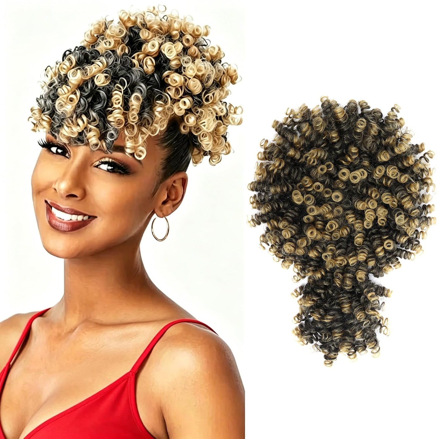 Afro Puff Drawstring Ponytail - Kinky Curly Hair Extension for Black Women | Natural Black, Short 1B Color